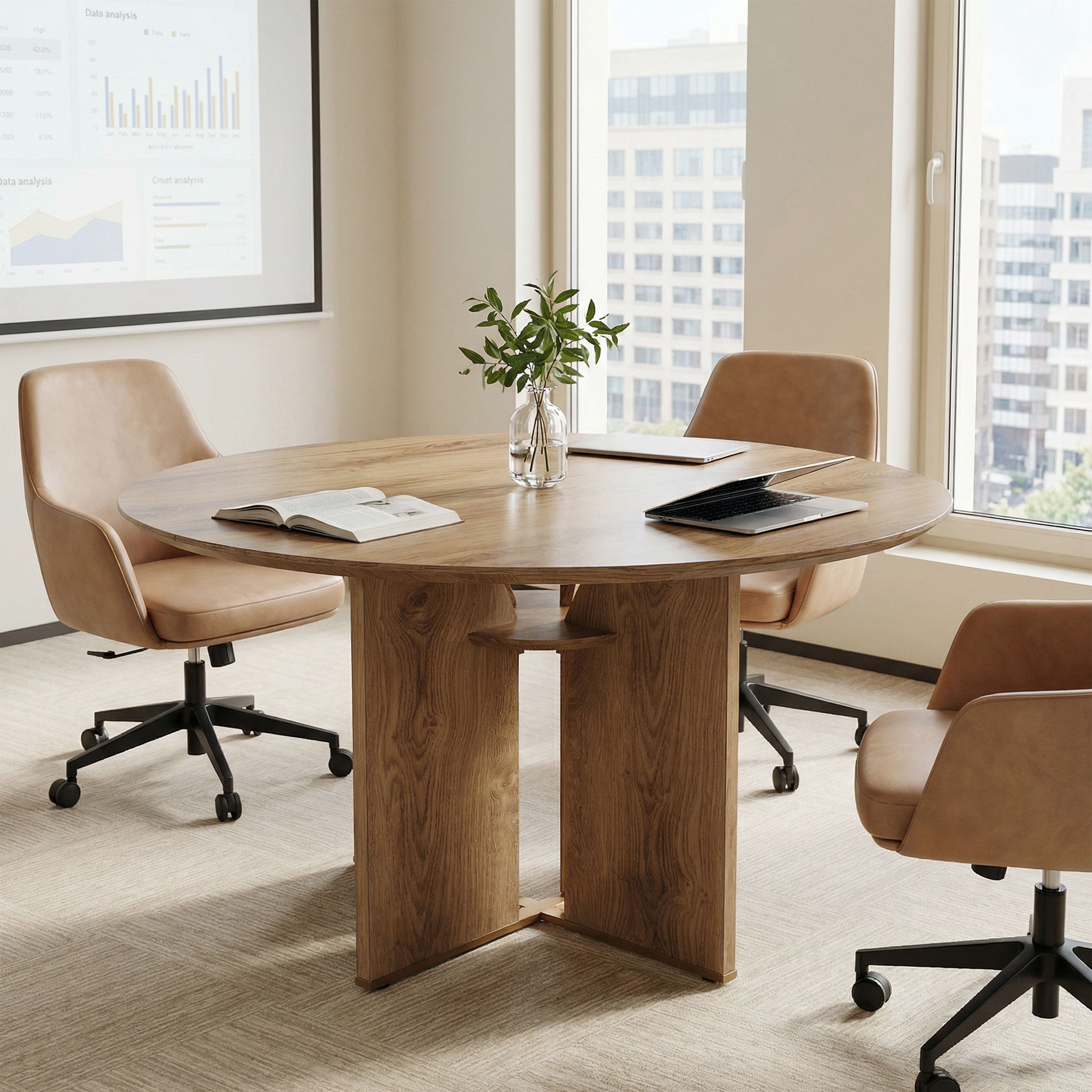 Tribesigns 100 cm Ronde Vergadertafel, Kantoortafel met Opbergrek voor Vergaderruimte