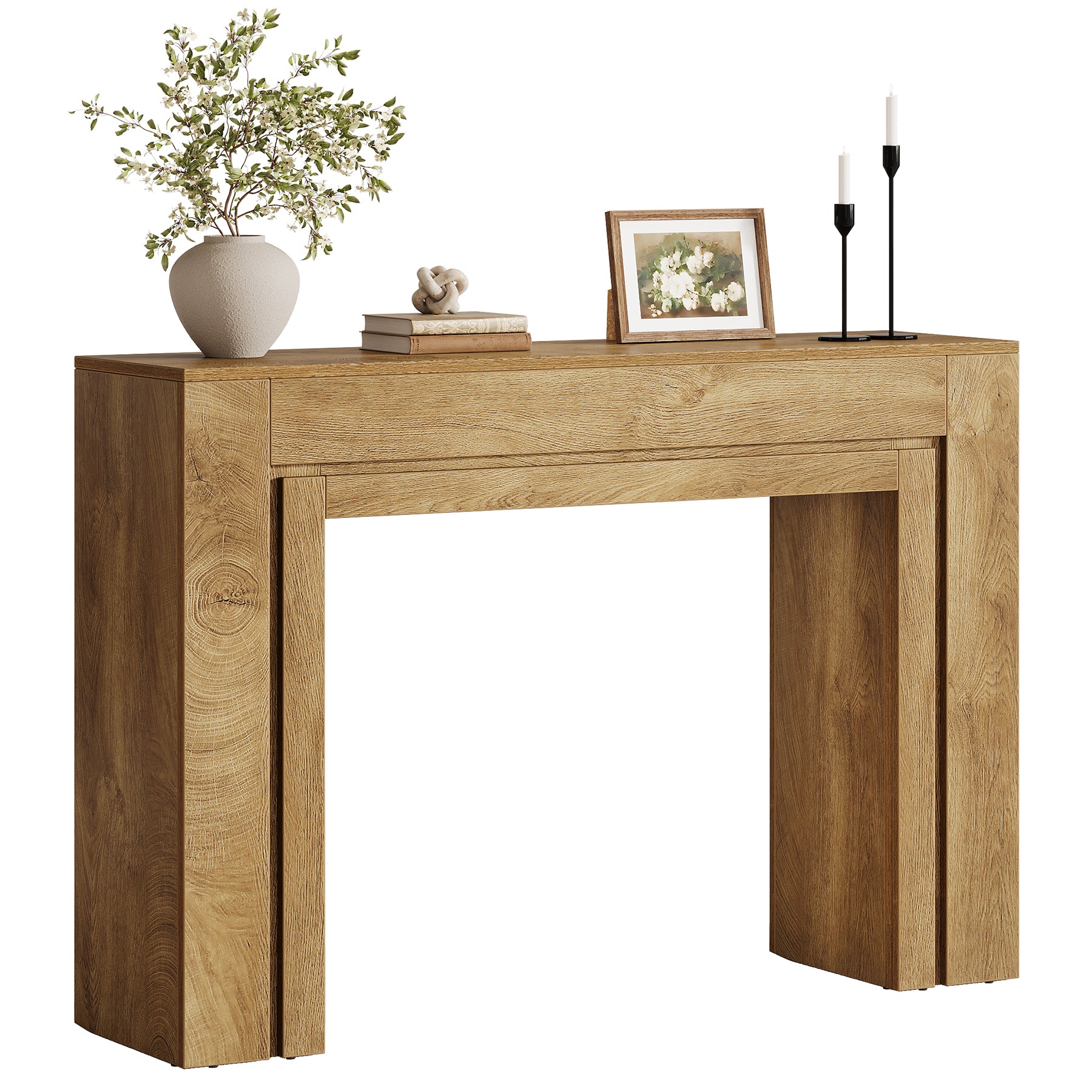 105 cm Landelijke Consoletafel met Dubbele Basis, Smalle Entreetafel voor Hal Woonkamer en Foyer