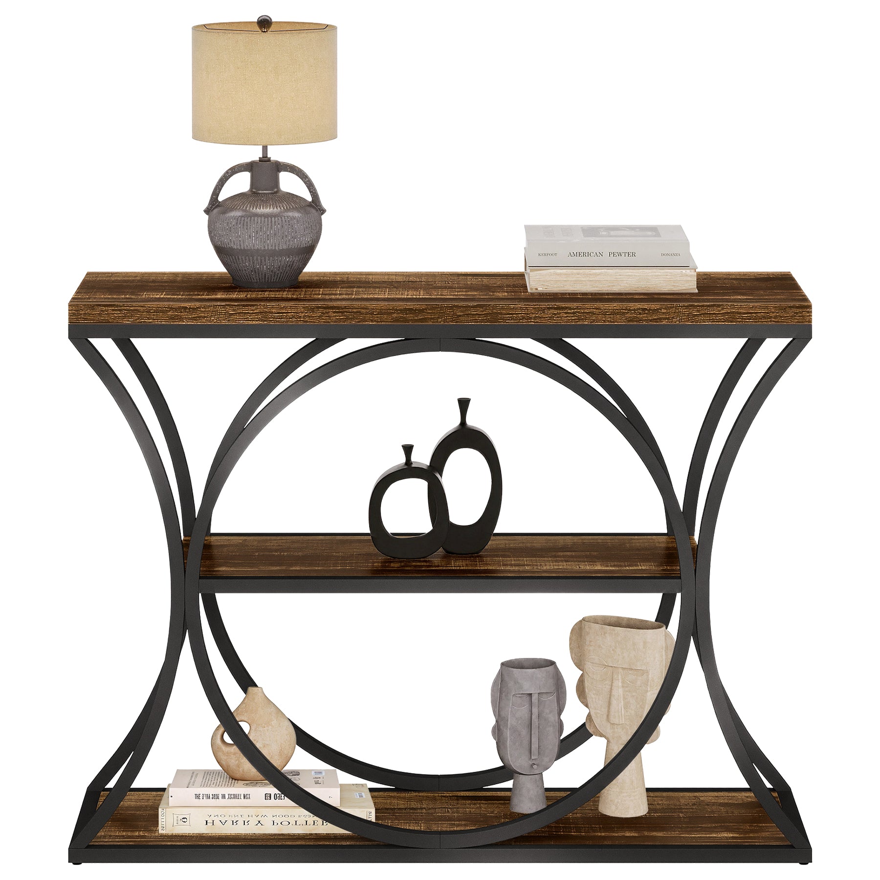 105 cm Tribesigns Industriële Consoletafel, 3-Laagse Sidetable met Boogframe