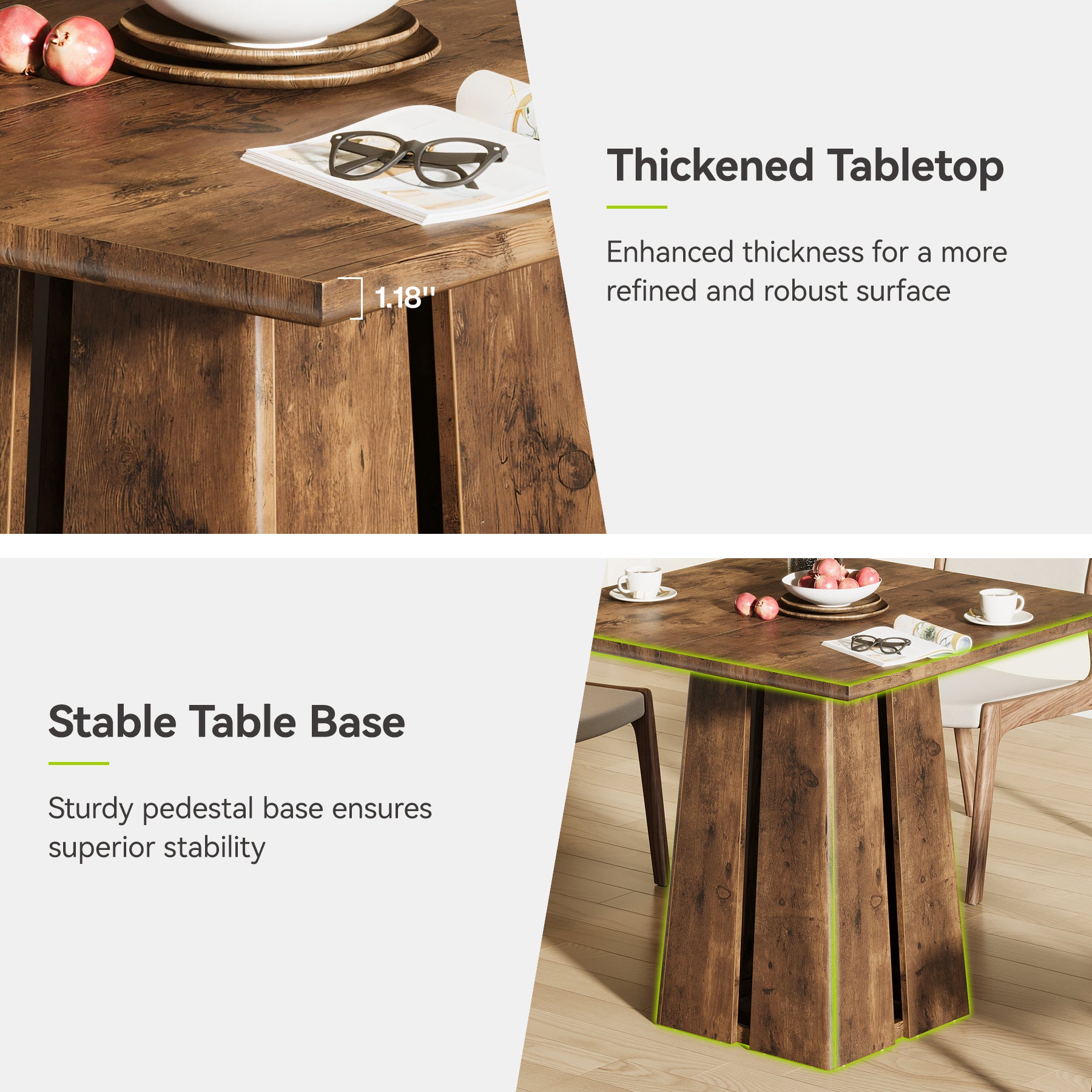 Eettafel van 80 cm in Rustiek Bruin, Industriële Vierkante Keukentafel voor 4 Personen