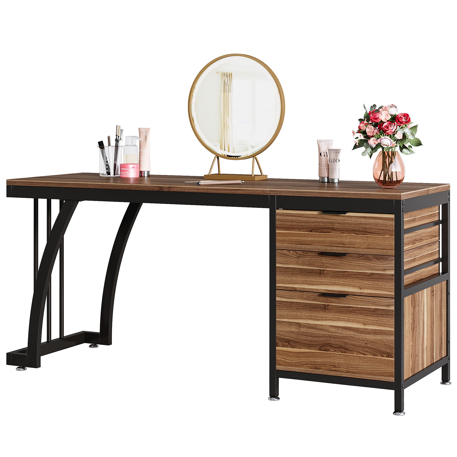 150 cm Met 3 Laden, Make-up Bureau Met Ombouwbare Opbergruimte