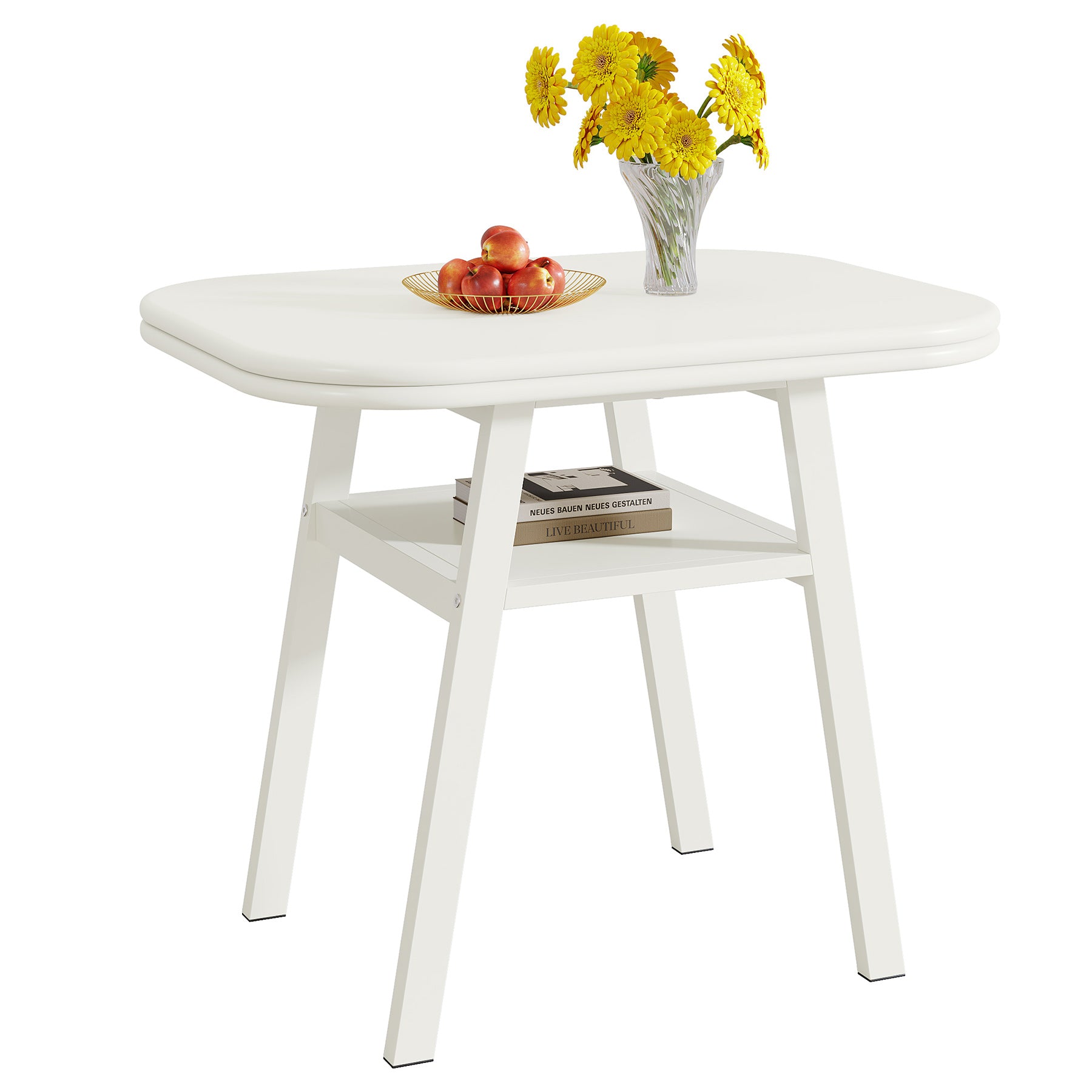 80 cm Kleine Moderne Eettafel met Opbergplank en Metalen Frame Poten