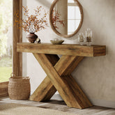 140 cm consoletafel, houten sidetable met uniek ontwerp voor hal of achter bank 3