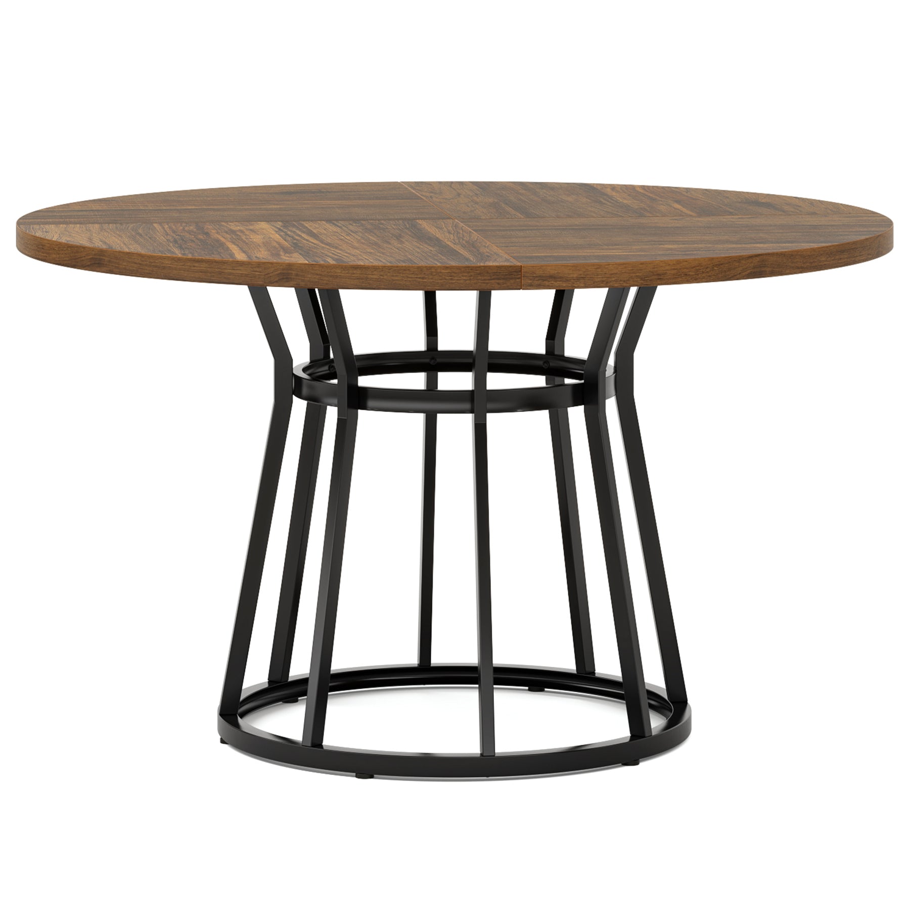 120 cm Ronde Eettafel, Vierpersoons Tafel met Metalen Onderstel voor Keuken en Woonkamer