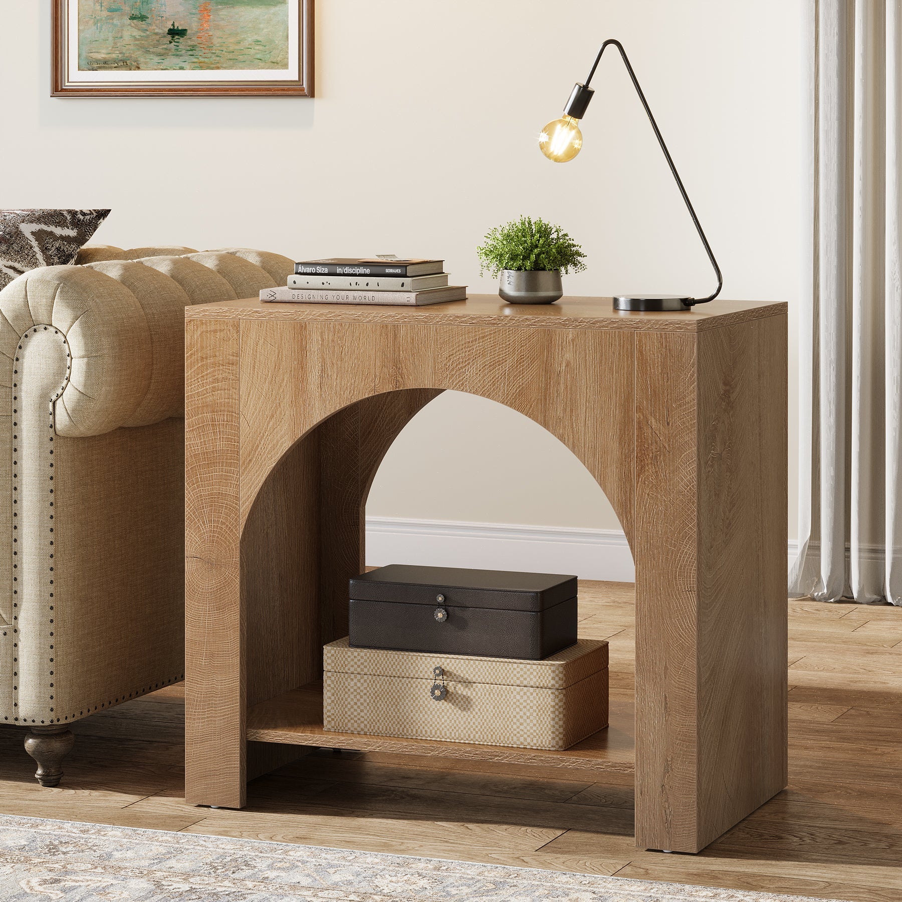 Tribesigns Bijzettafel met Opbergruimte, Landelijk Nachtkastje van Hout met 2 Planken voor Woonkamer en Slaapkamer