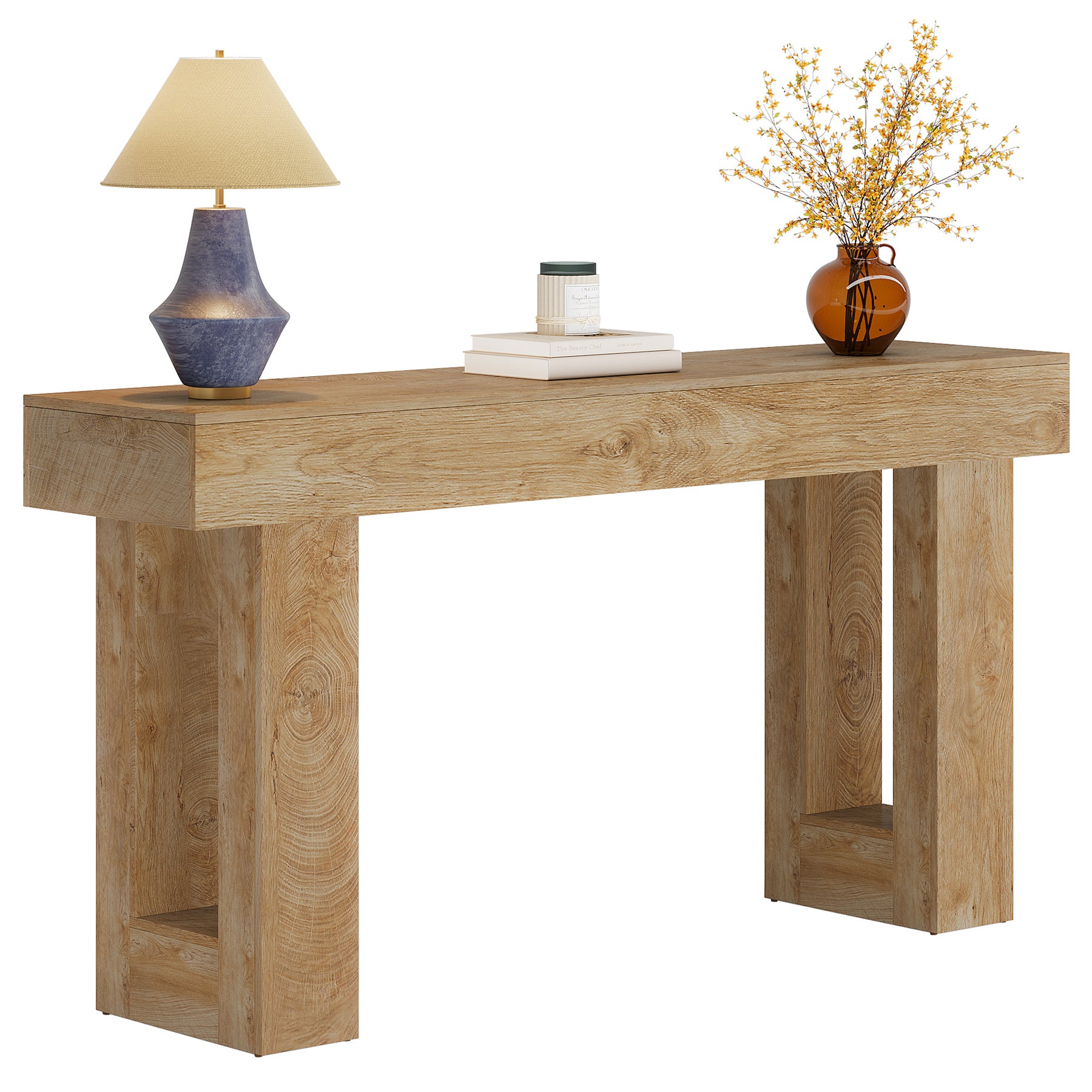 160 cm Landelijke Consoletafel, Natuurhouten Salontafel voor Hal en Woonkamer