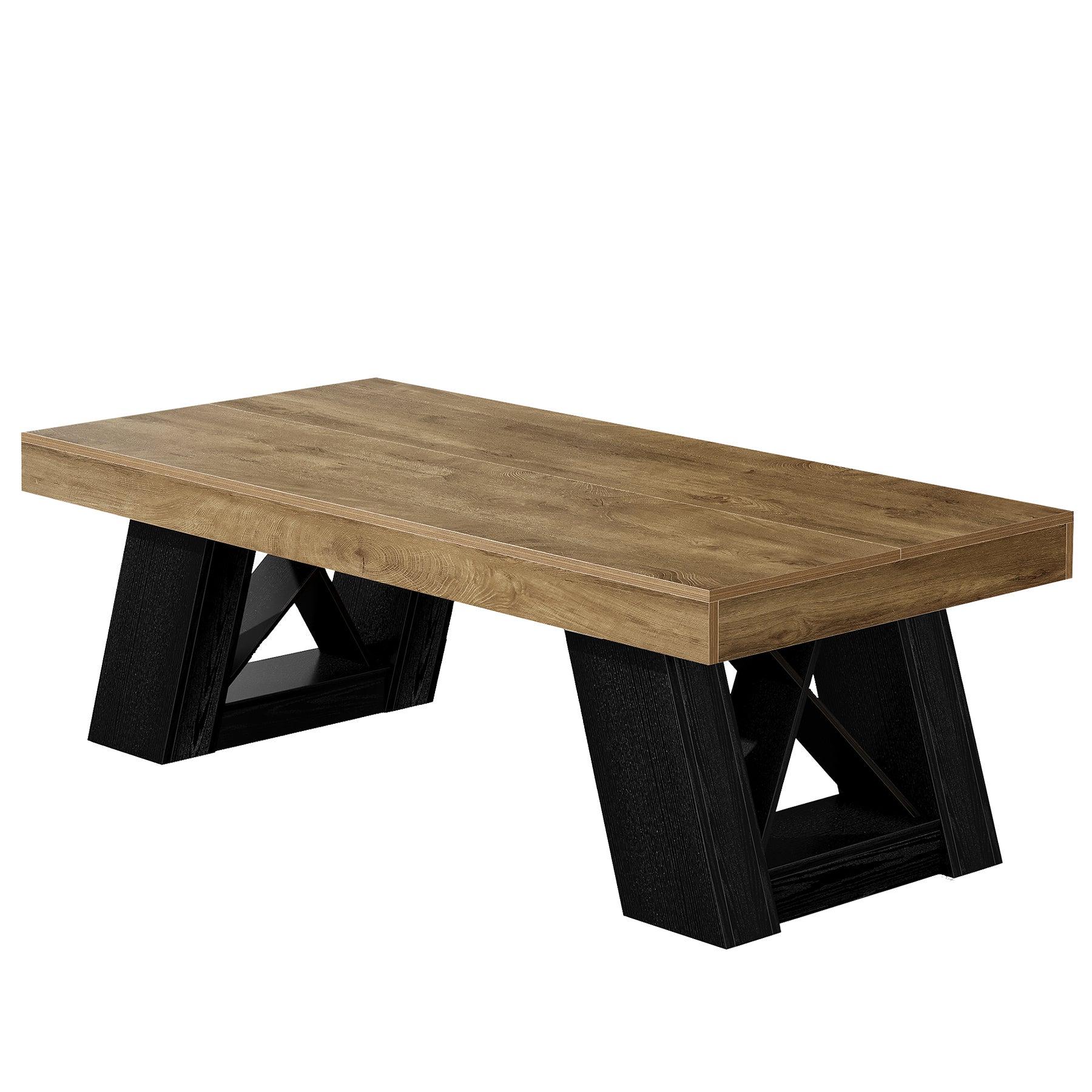 140 cm Tribesigns grote houten salontafel met dik blad en X-vormig onderstel, landelijke rechthoekige middentafel voor woonkamer