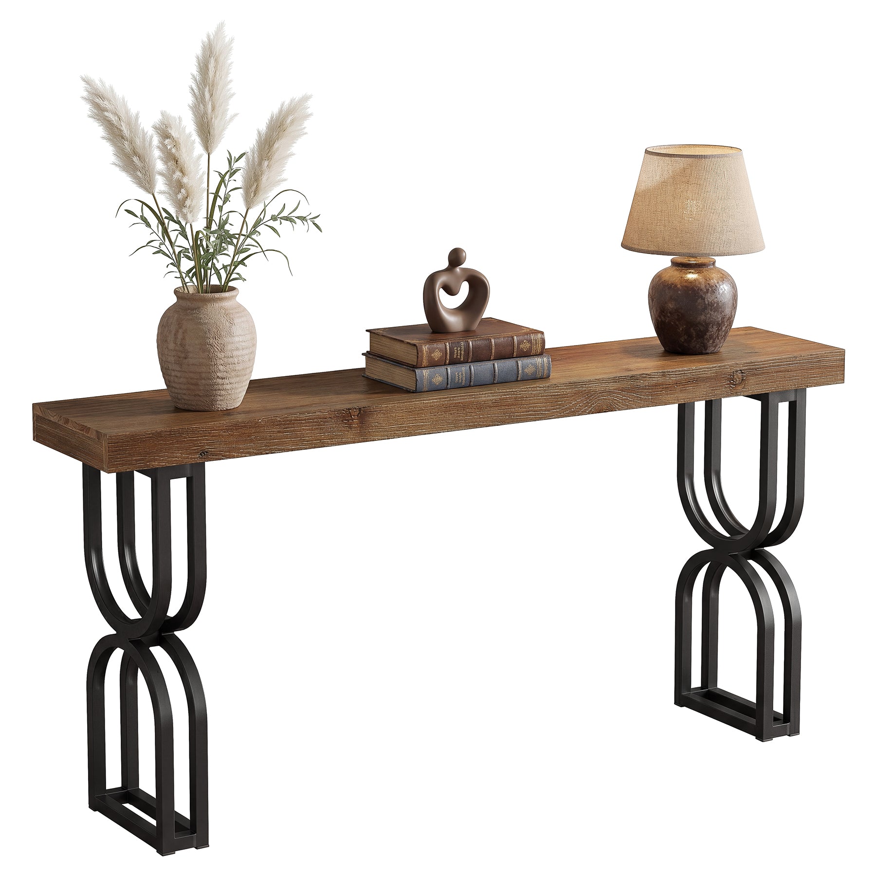 150 cm Massief Houten Consoletafel, U-vormige Metalen Poten voor Hal