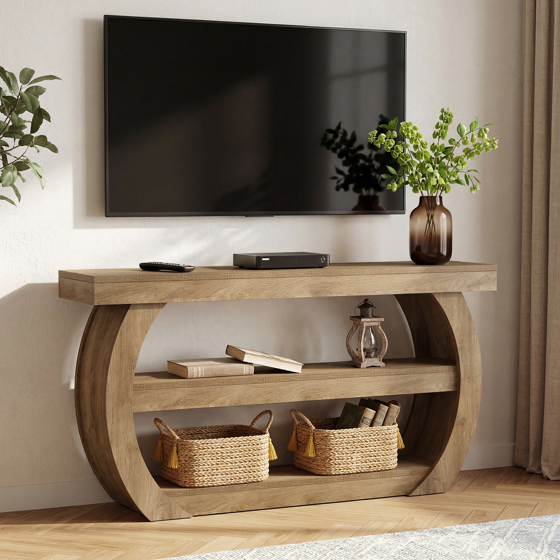 160 cm TV Meubel voor TV tot 75 Inch, Landelijke Media Tafel met Opbergruimte