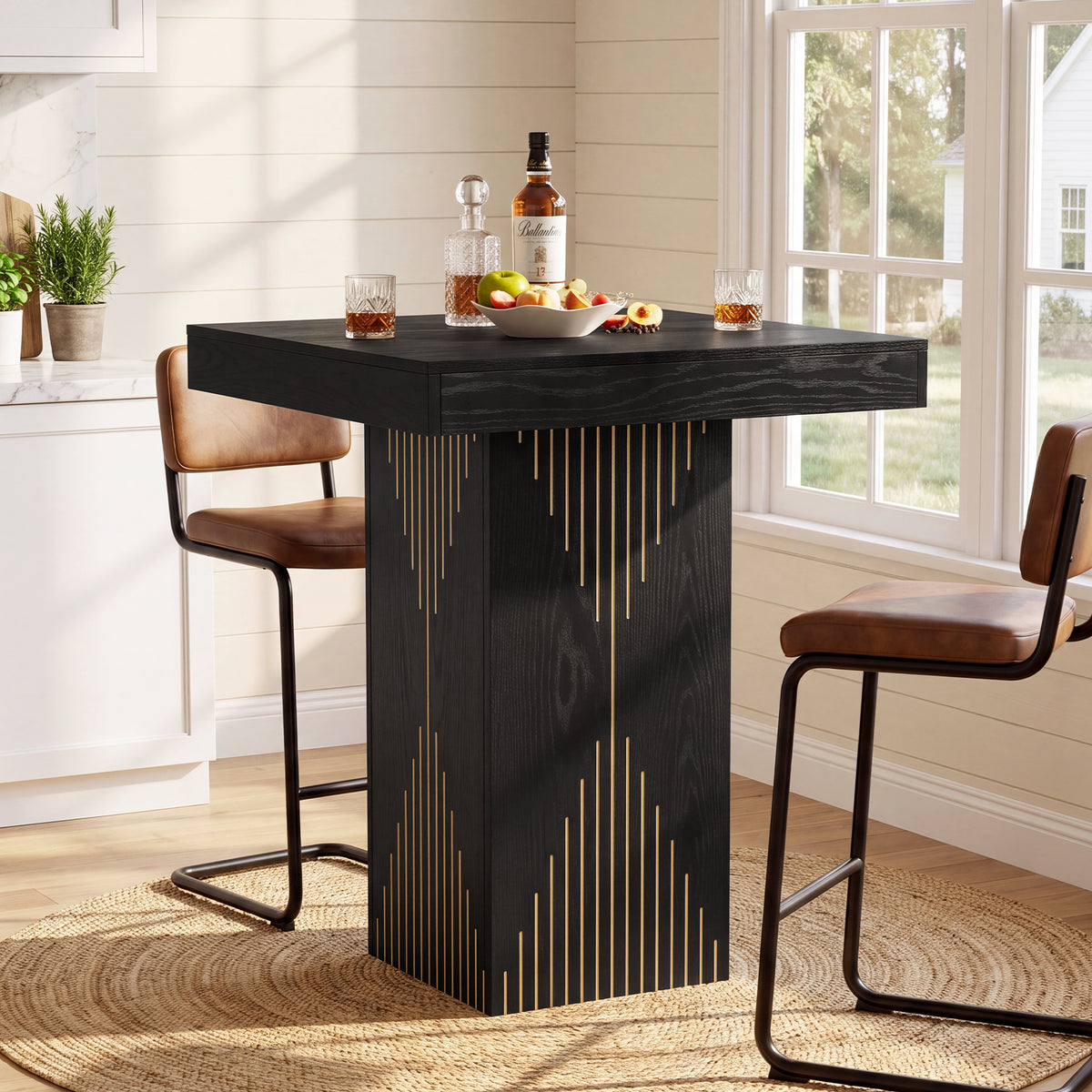 Tribesigns 80 cm hoge vierkante bartafel met voet, modern zwart design voor thuis, keuken en kleine ruimtes