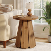Tribesigns 50 cm ronde houten bijzettafel, massief houten zijtafel met uitlopende voet voor woonkamer 3