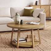 80 x 50 cm Tribesigns Ronde Salontafel, 2-Laagse Houten Bijzettafel met Opbergrek en Houten Poten voor Woonkamer 3