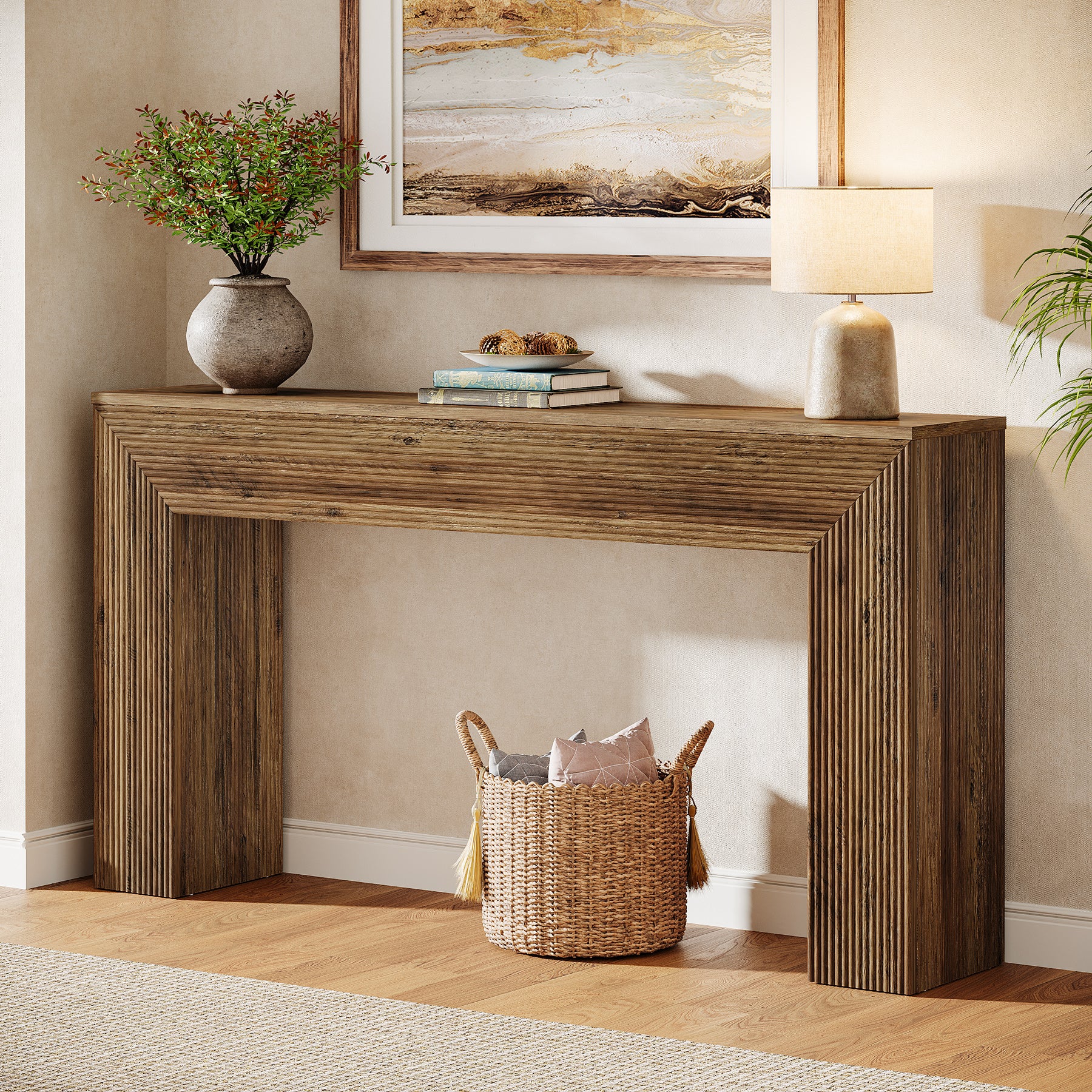 Consoletafel 160 cm Industrieel in Rustiek Bruin, lange haltafel voor entree en woonkamer