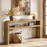 160 cm smalle consoletafel met 2-laags open opbergrek en landelijke houtlook, haltafel voor woonkamer en entree 3