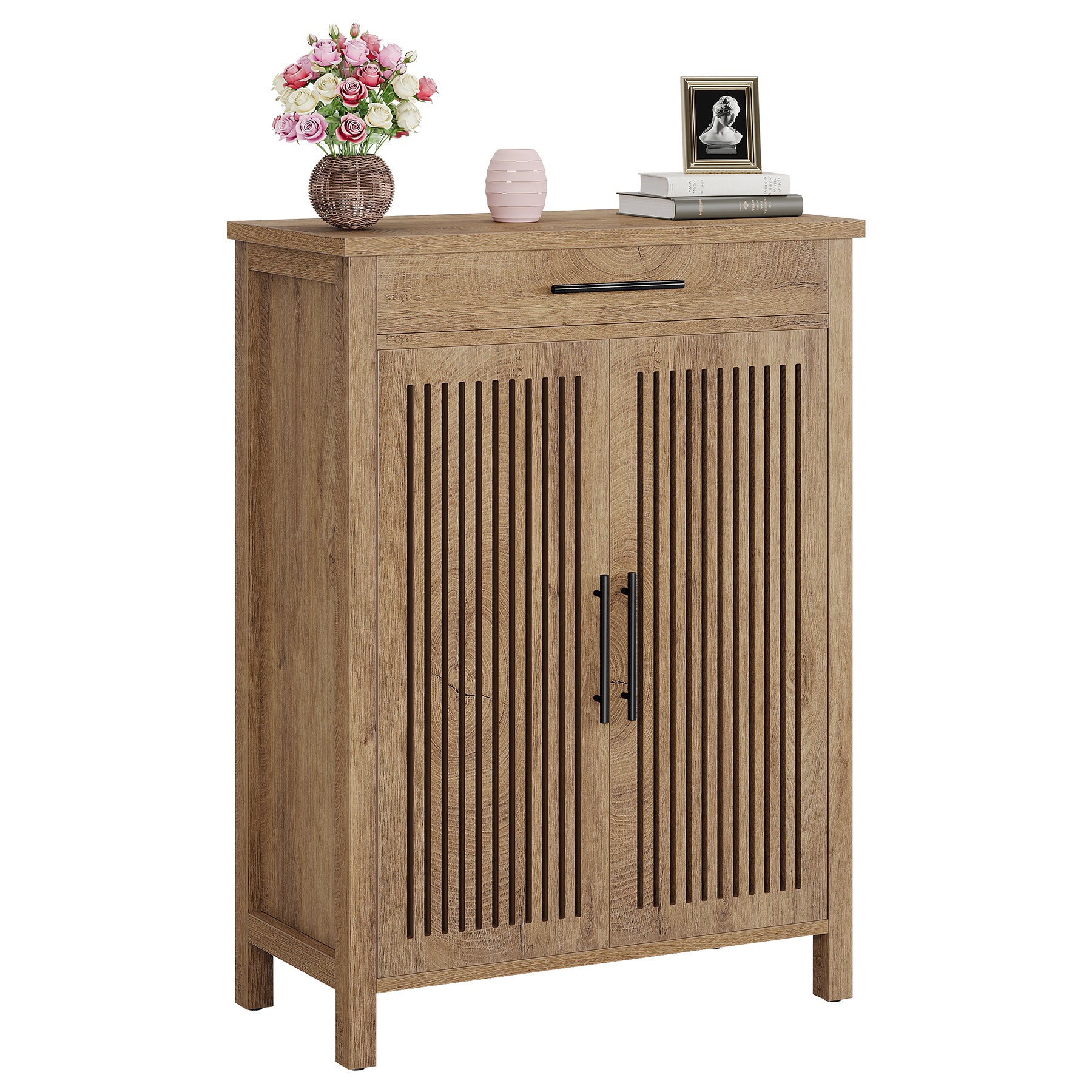 Smal Schoenenmeubel 80 cm, Verstelbare Kast Met 5 Planken En Lamellendeuren