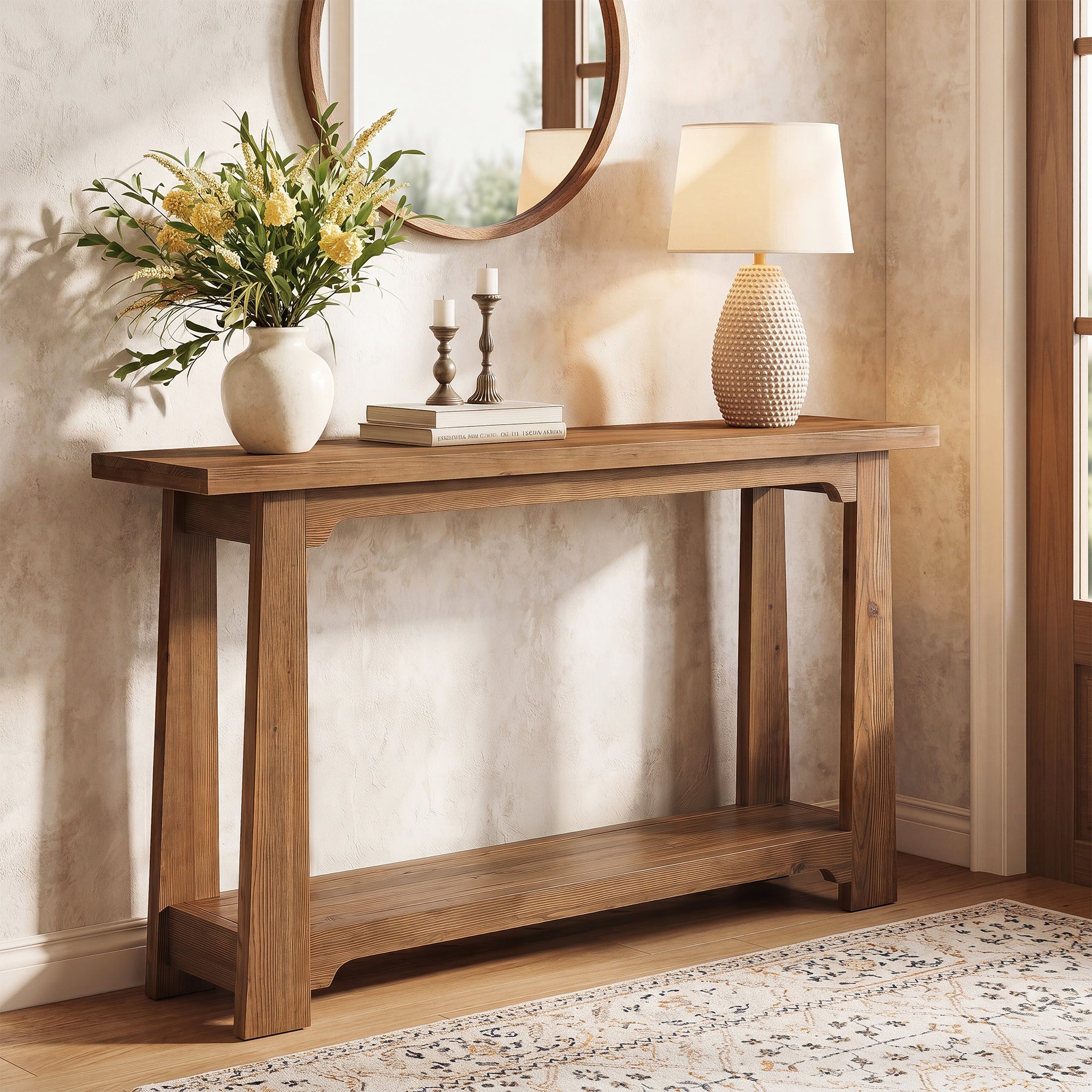 140 x 30 x 80 cm Tribesigns massief houten consoletafel met verdikt tafelblad, landelijke sidetable voor hal woonkamer en achter de bank