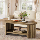 120 cm ovale salontafel, 2-laags accenttafel met opbergplank voor in de woonkamer 3
