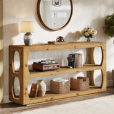 160 cm Houten Consoletafel met 3-Laags Opbergruimte, Lange Smalle Landelijke Tafel 3