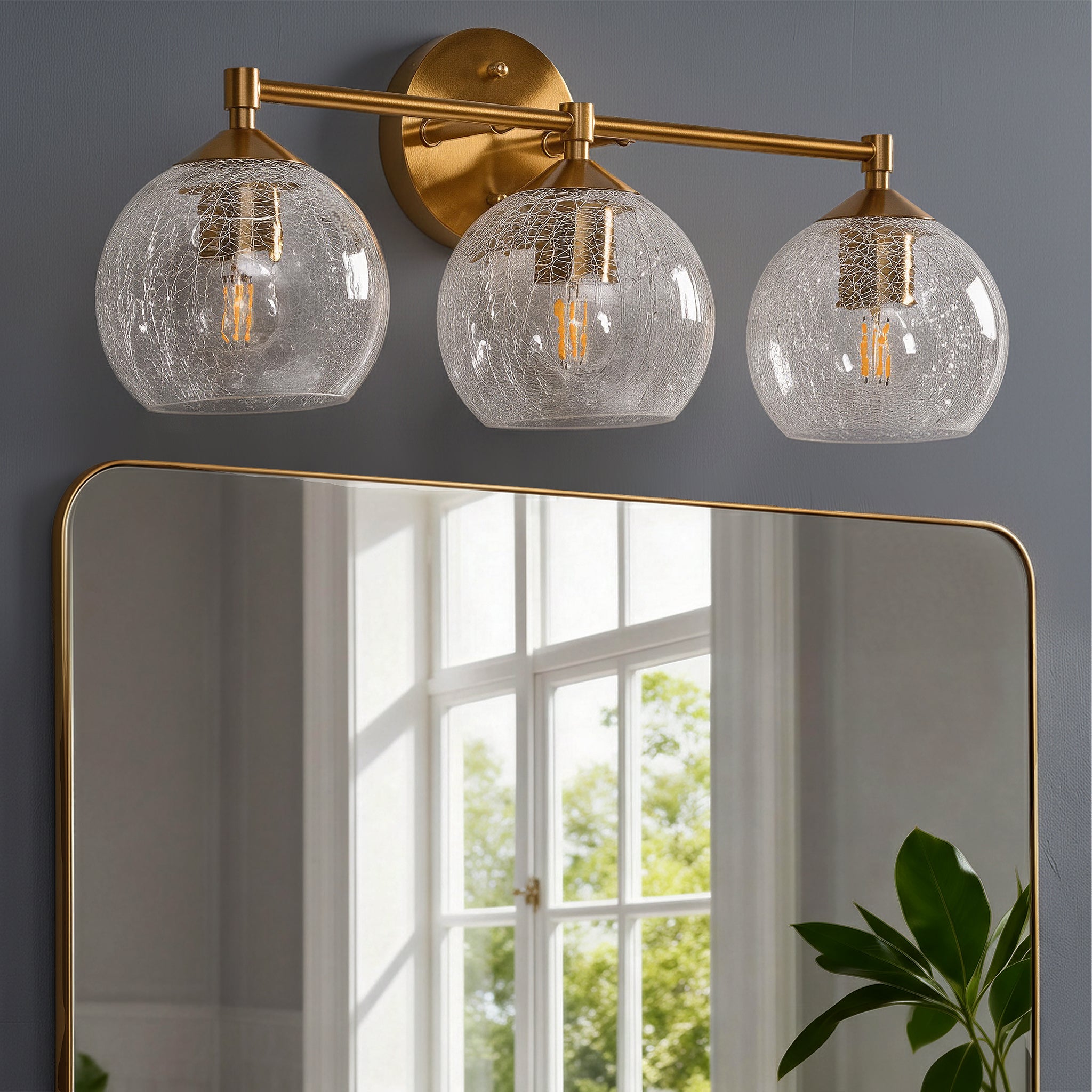 43 cm Moderne Wandlamp Goud, Tribesigns 3-flammige Crackle Glas Armatur met E27 voor Badkamer