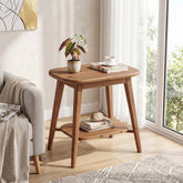 60 cm Tribesigns massief houten bijzettafel met 2 opbergniveaus, rustiekbruine ovale tafel voor woonkamer 3