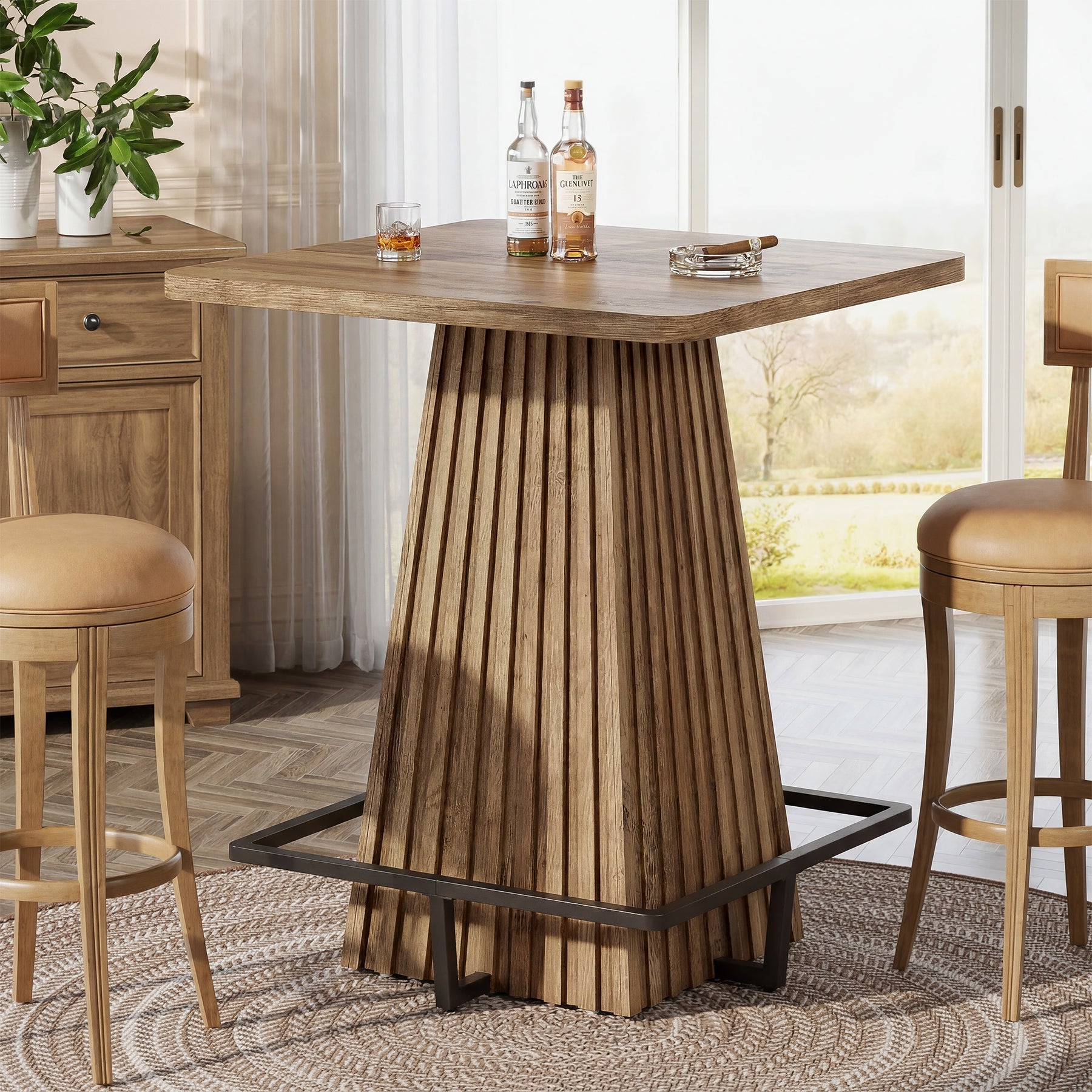 Tribesigns bartafel van 80 cm, vierkante hoge tafel met metalen voetensteun in landelijke stijl