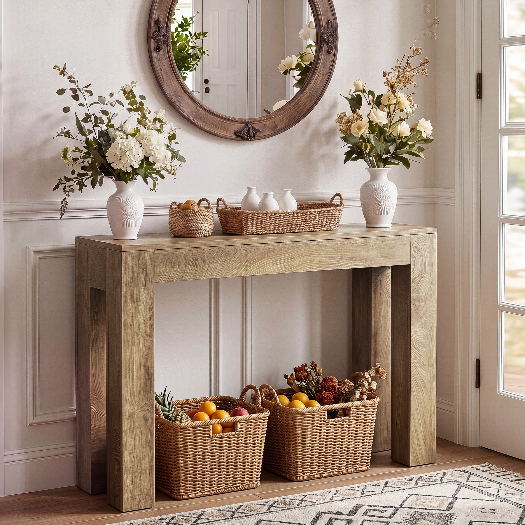 Tribesigns 105 cm consoletafel, lichtbruine sidetable met blokpoten