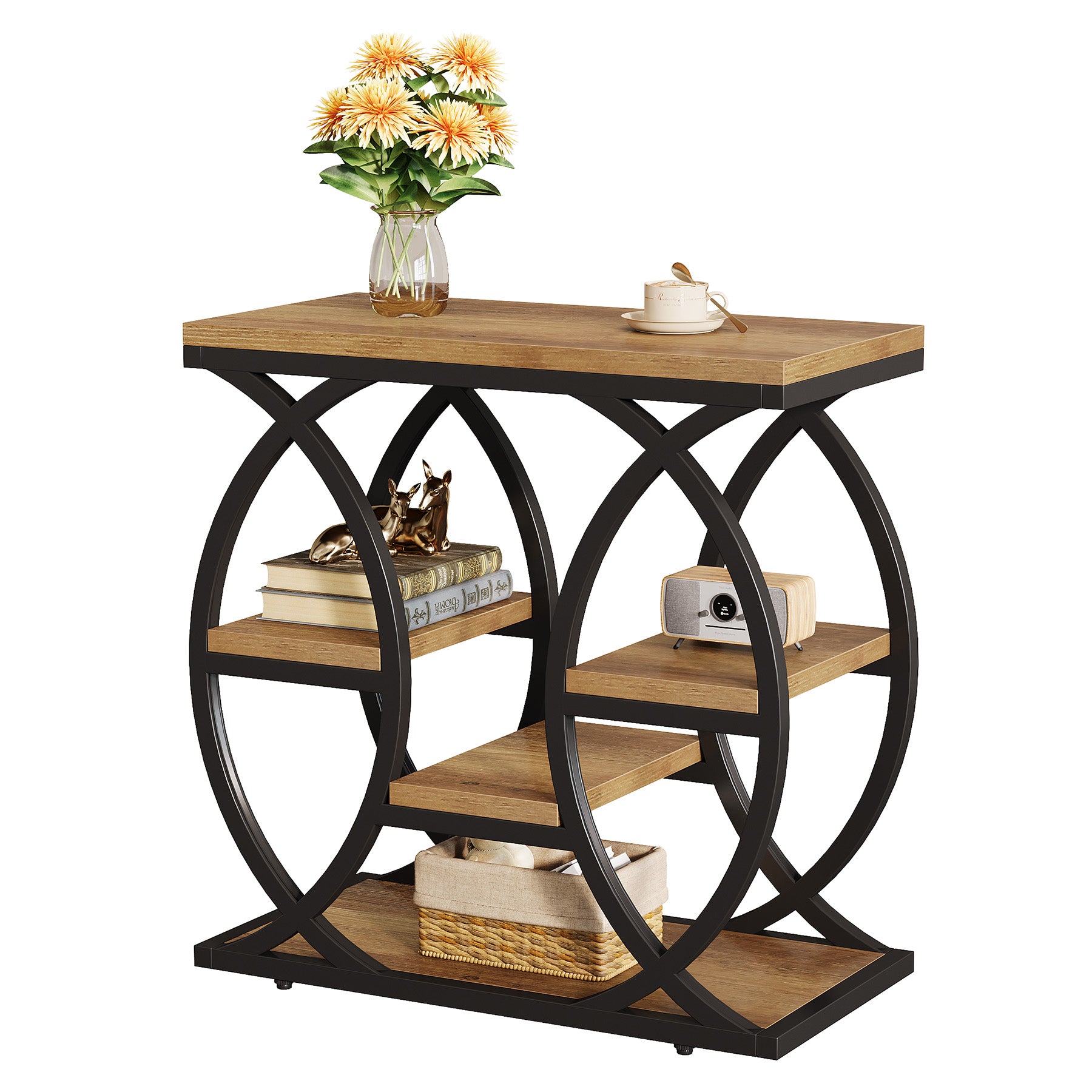 Tribesigns Bijzettafel met 4 Planken, 60 cm Smal Nachtkastje met Opbergruimte voor Woonkamer