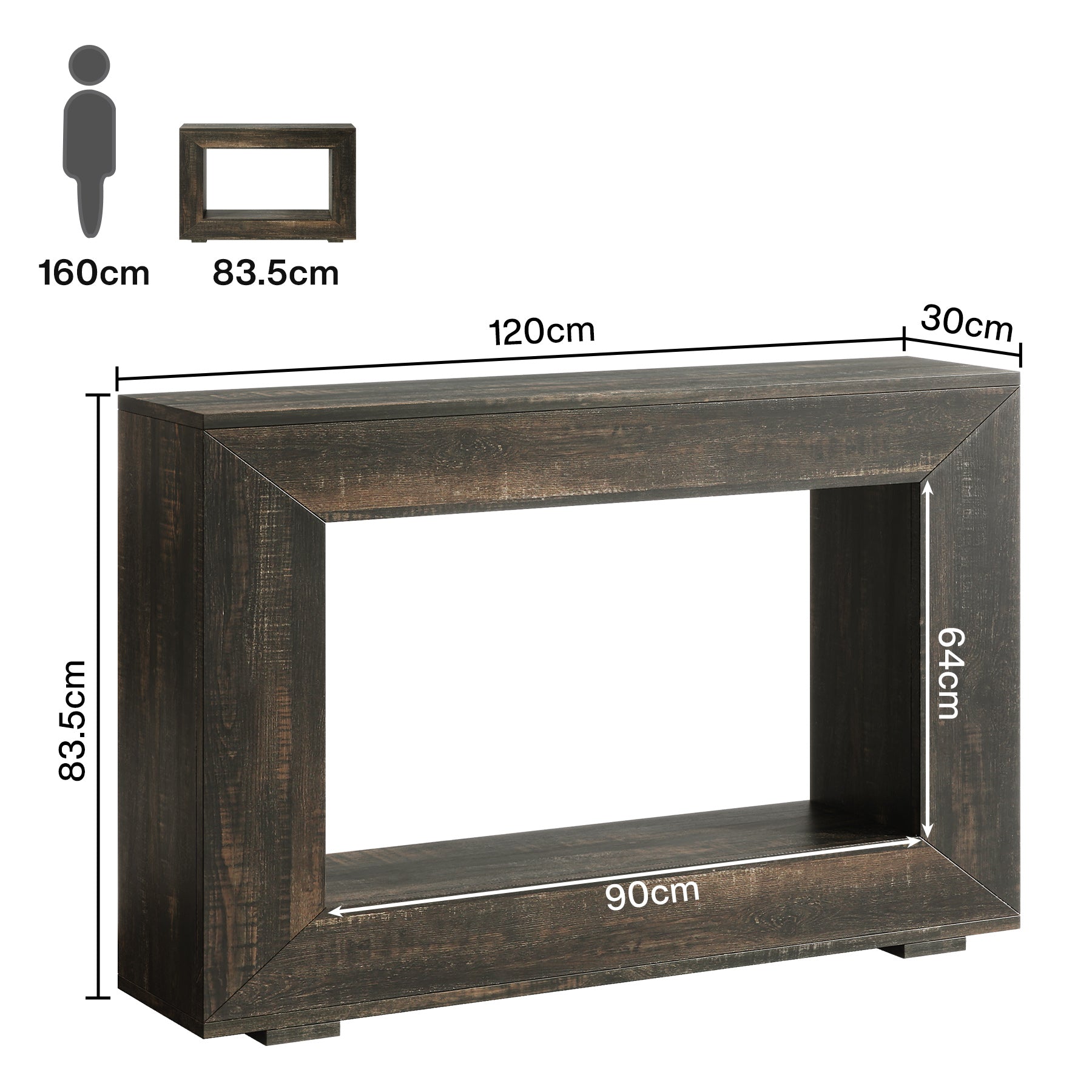 120 cm Boers Entreetafel met Opbergvak, Industrieel Accentmeubel voor Hal en Woonkamer