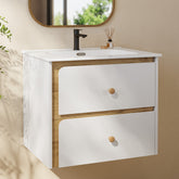 Tribesigns Hangende wastafel met keramieken waskom, Modern badkamermeubel wandgemonteerd met soft-close-deur 3
