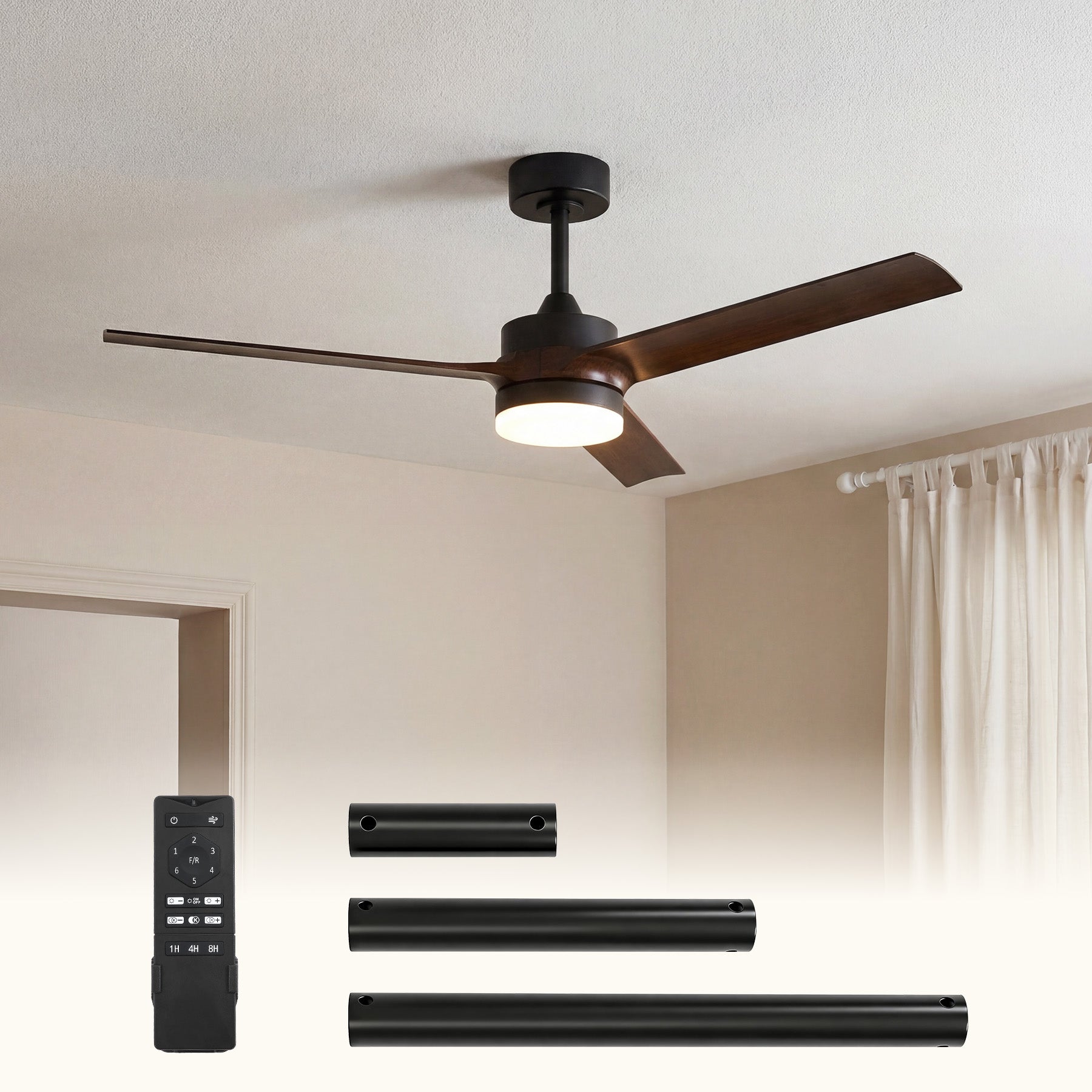 130 cm Tribesigns plafondventilator met licht en afstandsbediening, 3-bladige ventilatorlamp met stille DC-motor voor woonkamer slaapkamer en keuken [Energieklasse E]