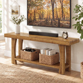 Tribesigns massief houten tv-meubel voor 55–70 inch tv’s, tv-kast met 2 opbergniveaus en taps toelopende houten poten 3