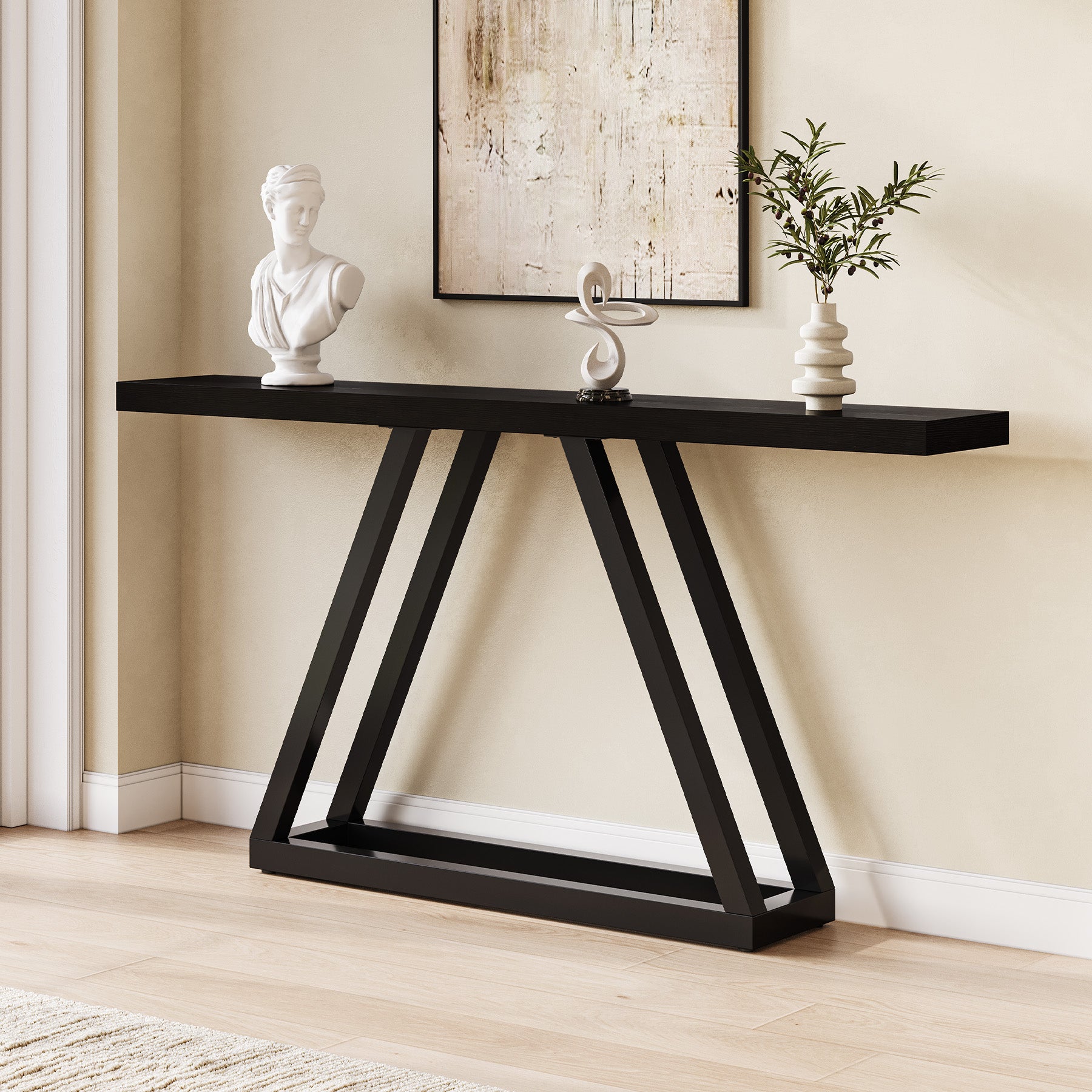 160 cm Moderne Consoletafel, Industriële Smalle Banktafel van Hout voor Entree en Woonkamer