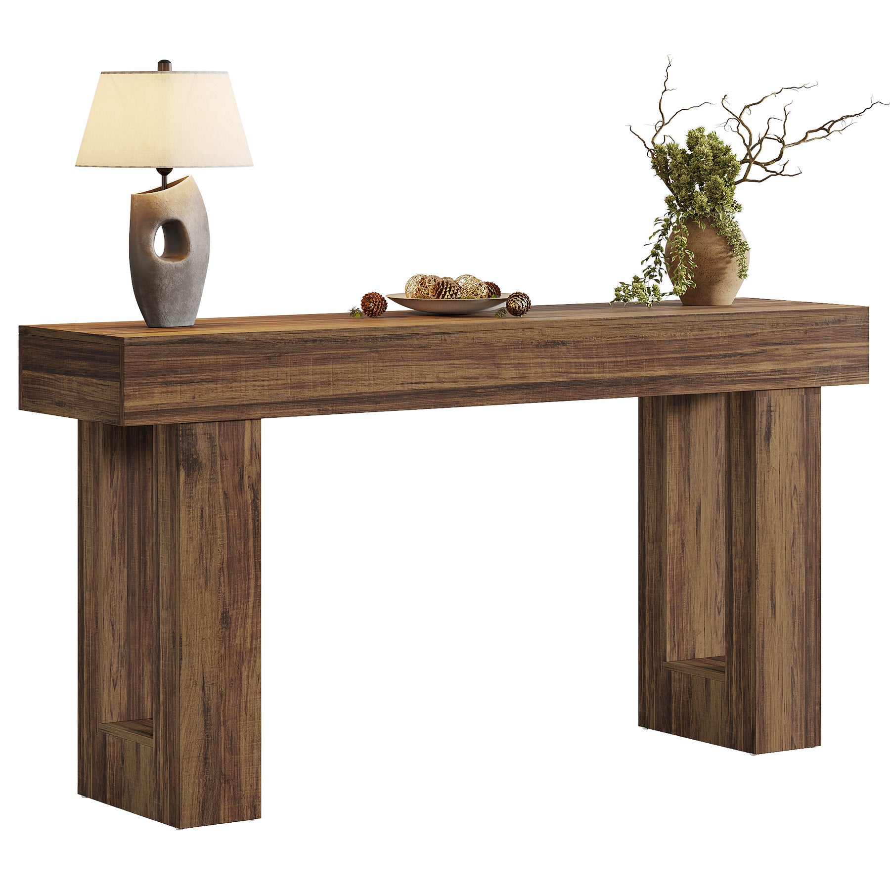 160 cm Landelijke Consoletafel met Massief Houten Poten, Houten Sofa-tafel voor Hal en Woonkamer