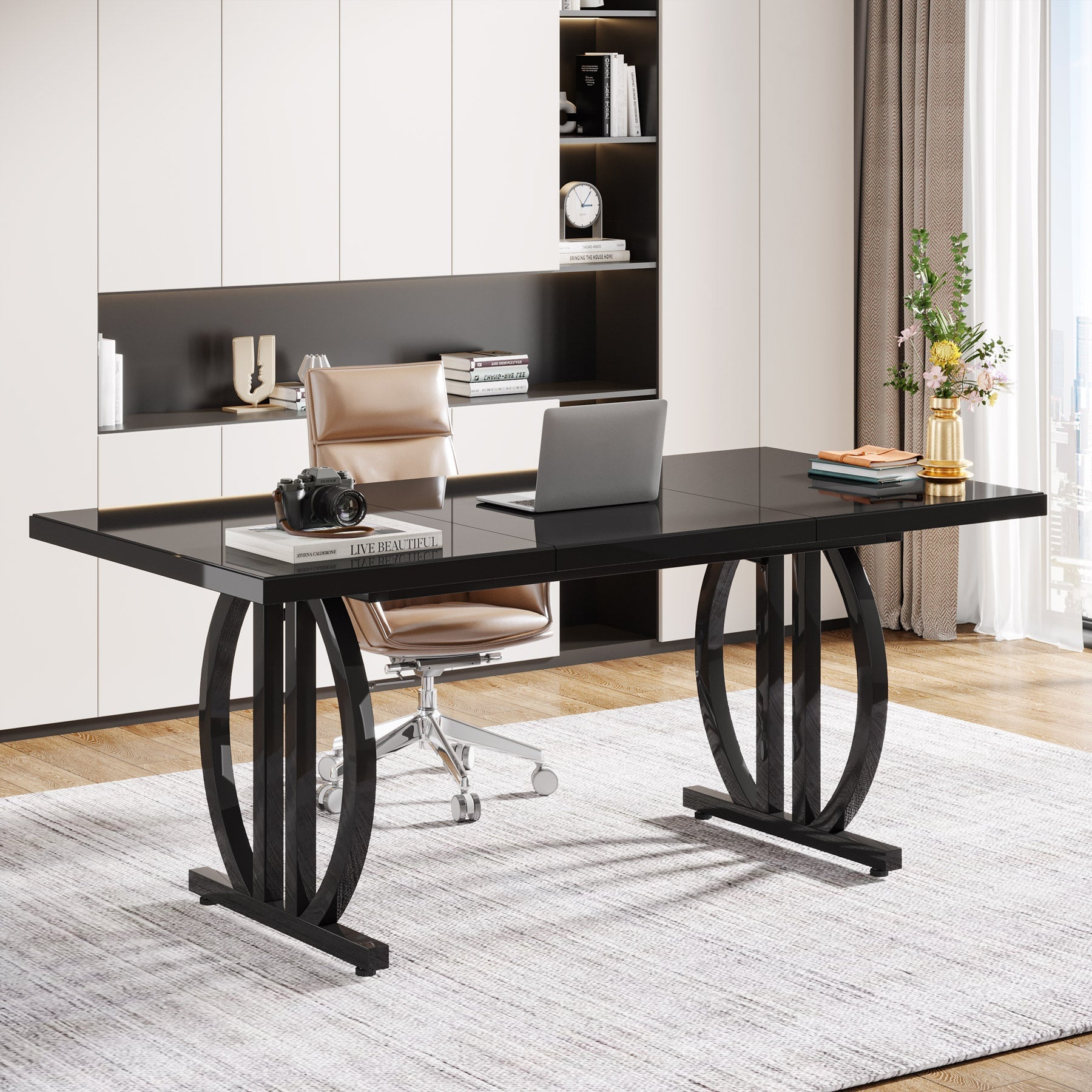 Licht Zwart Bureau 160 cm, Modern Design met Metalen Frame voor Kantoor en Studie