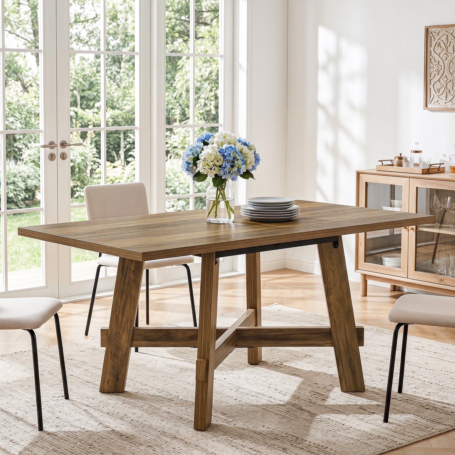 Tribesigns 140 cm landelijke eettafel voor 4 personen met kruissteun, houten keukentafel voor appartement en eetkamer