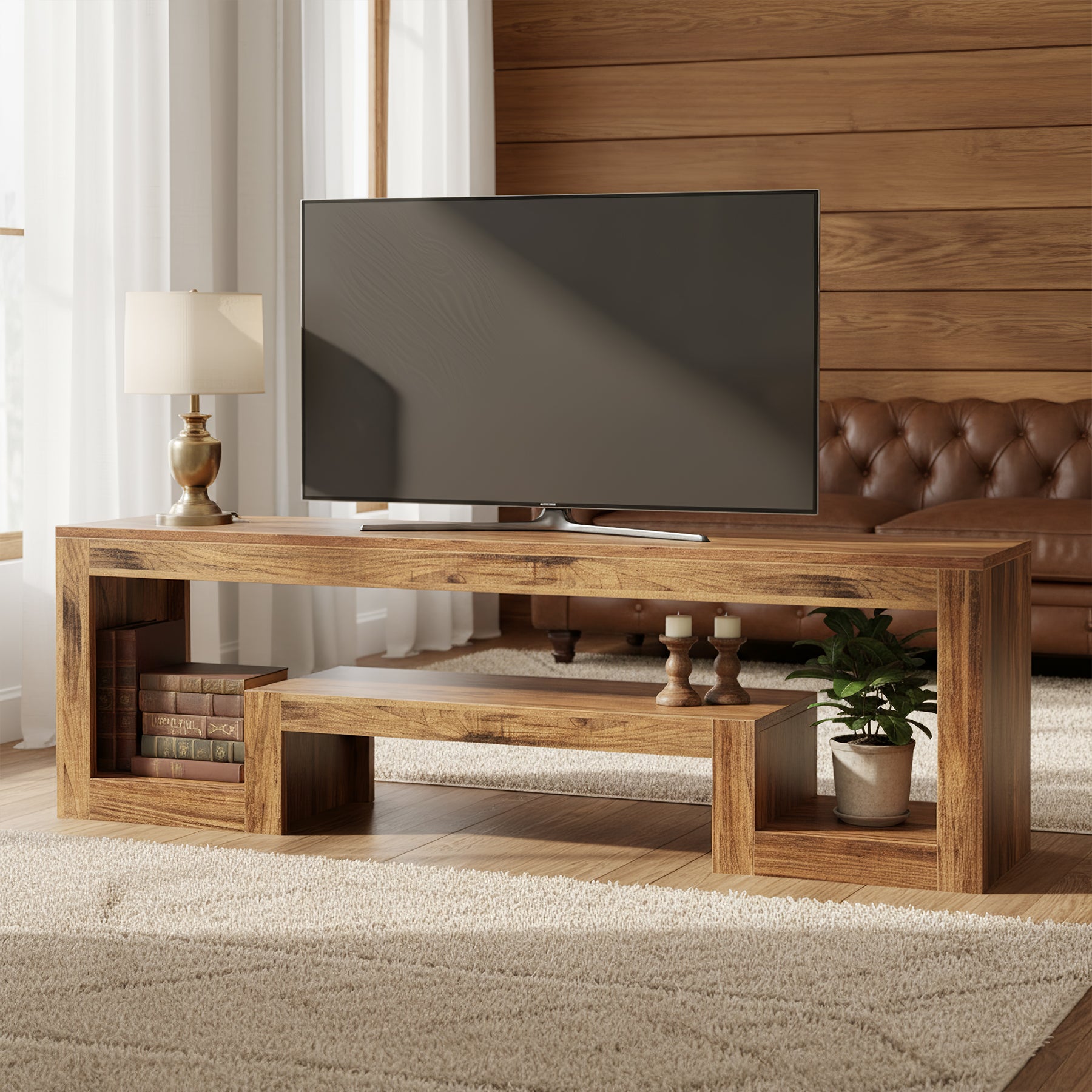 160 cm Tribesigns TV-Meubel voor 55–75 Inch TV’s, Landelijk Entertainment Center met Open Opbergruimte