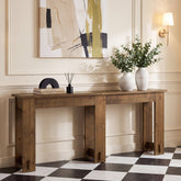 Massief houten consoletafel 200 cm, extra lange banktafel van dennenhout met 6 poten 3