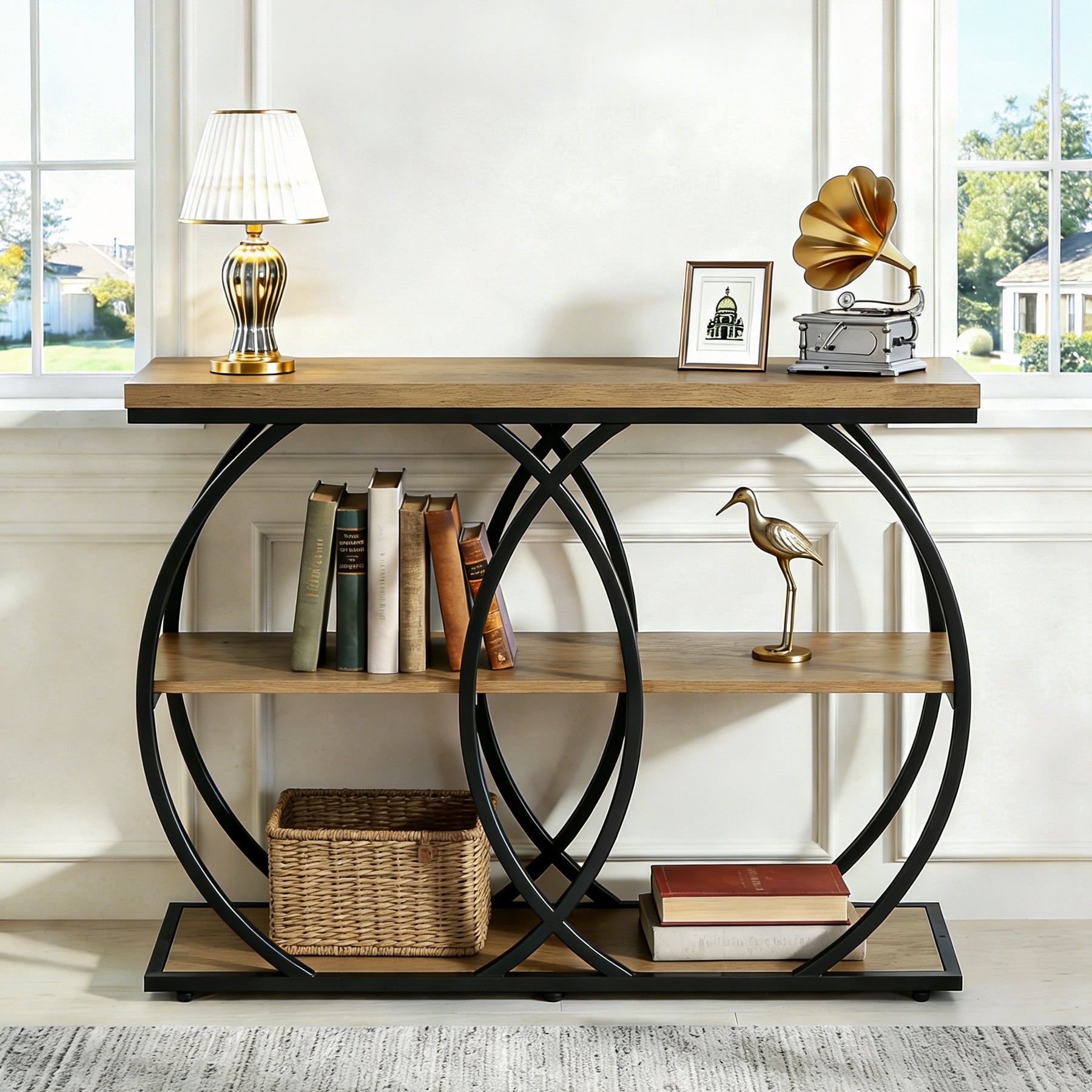 105 cm Industriële Consoletafel, 3-laags Sidetable met Opbergruimte