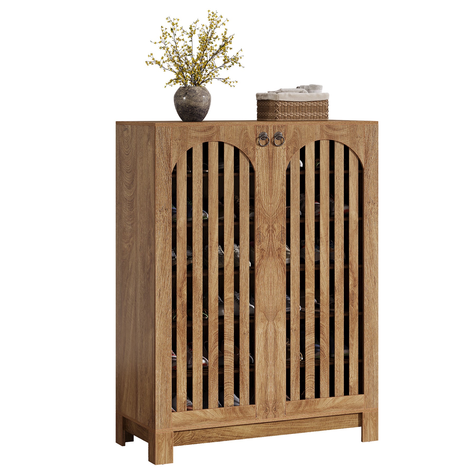 Schoenenkast met 6 Verdiepingen en Lamellendeuren, Houten Organizer voor Entree en Hal