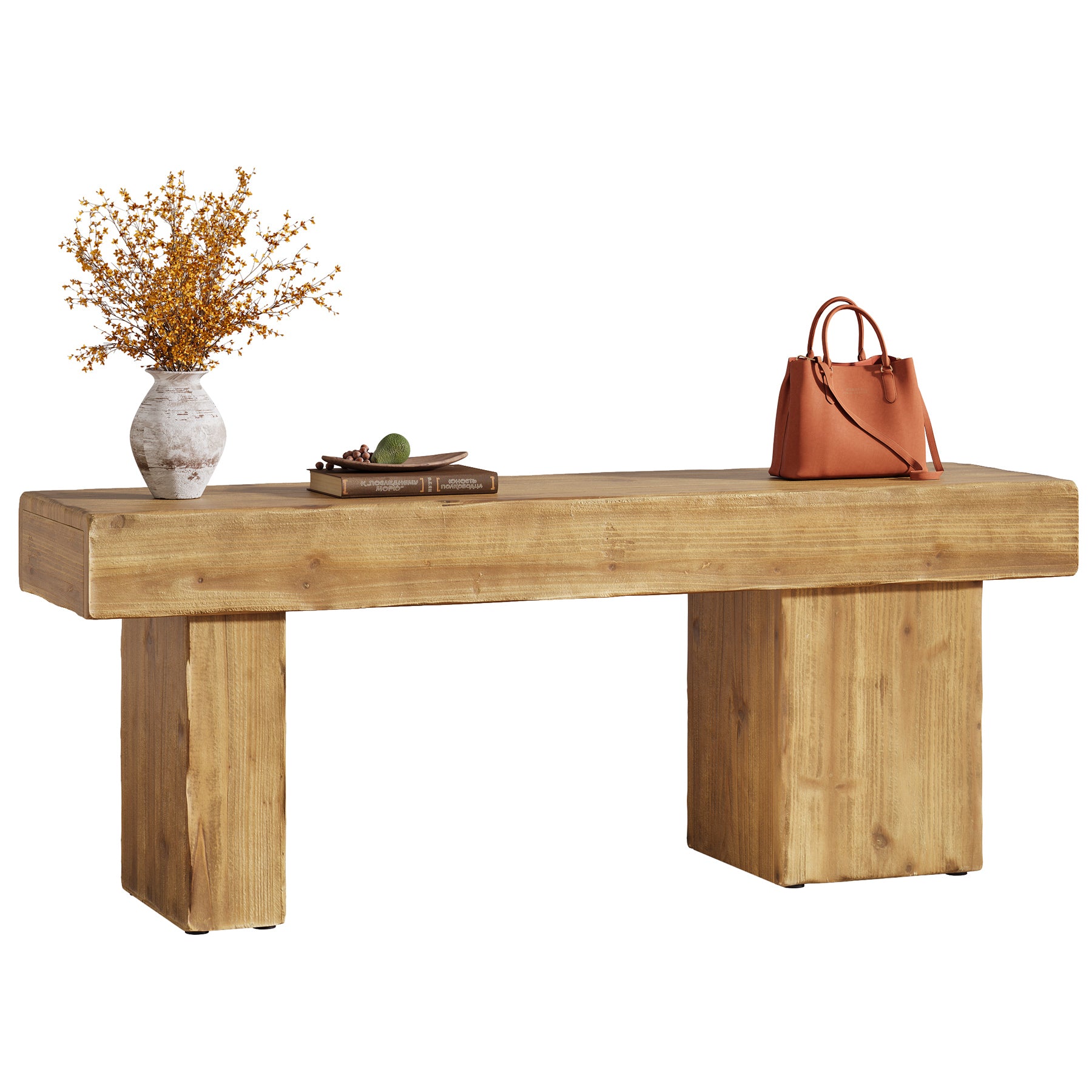 Tribesigns 119 cm massief houten halbank, farmhouse zitbank met dikke zitting