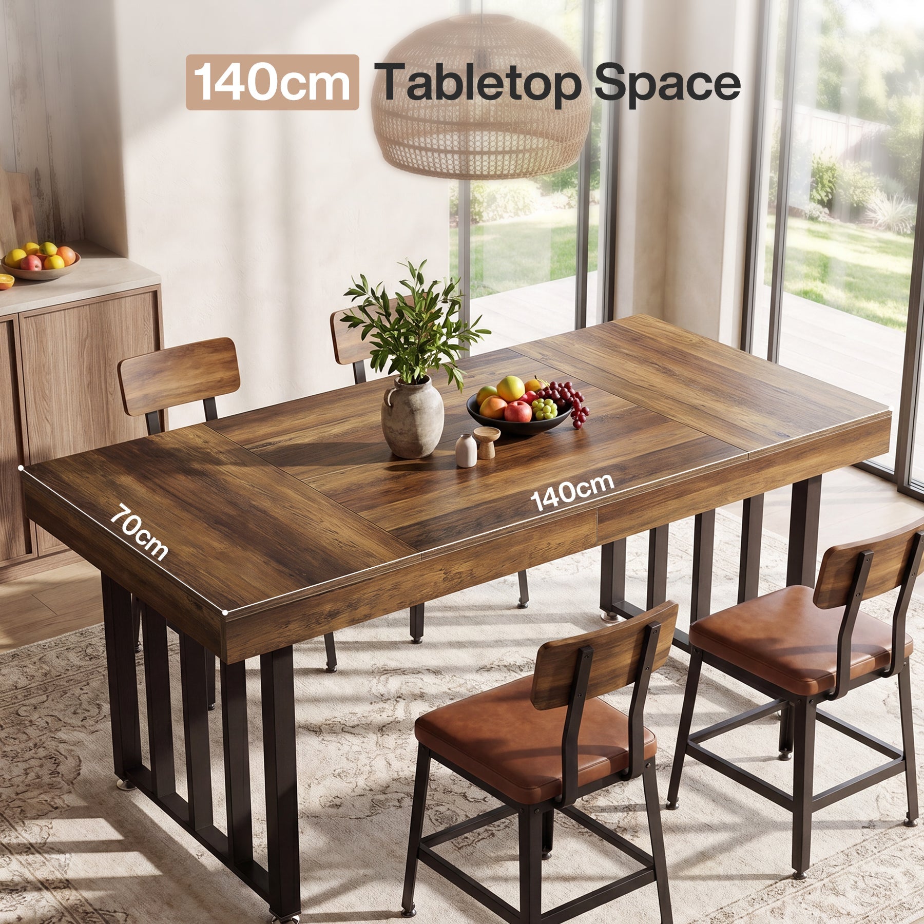 Tribesigns Eettafel 140 cm voor 4 personen, Rechthoekige Keukentafel met Stevige Metalen Poten