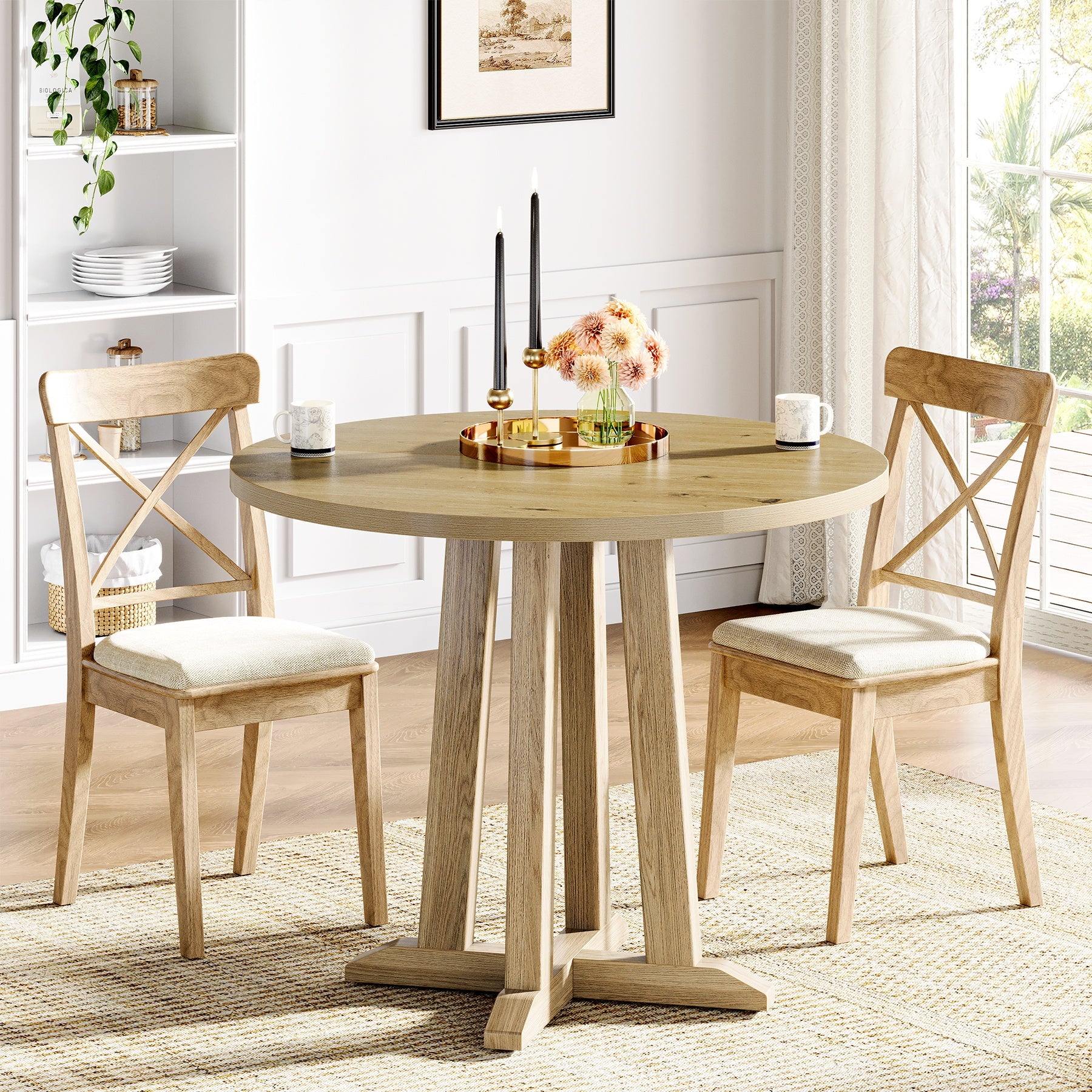 Tribesigns 80 cm Kleine Ronde Eettafel voor 2-4 Personen, Modern Boerenstijl Tafel