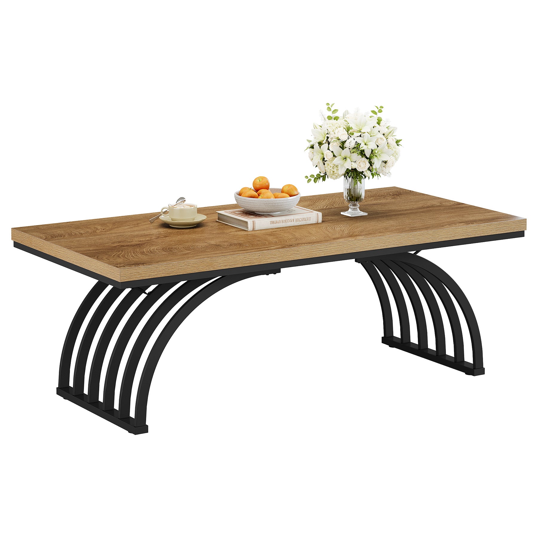 120 cm Rechthoekige Salontafel met Metalen Poten, Rustieke Houten Salontafel