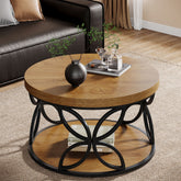 80 cm Tribesigns ronde salontafel met 2-laagse opbergruimte, landelijke woonkamertafel met houtlook en metalen frame voor woonkamer 3