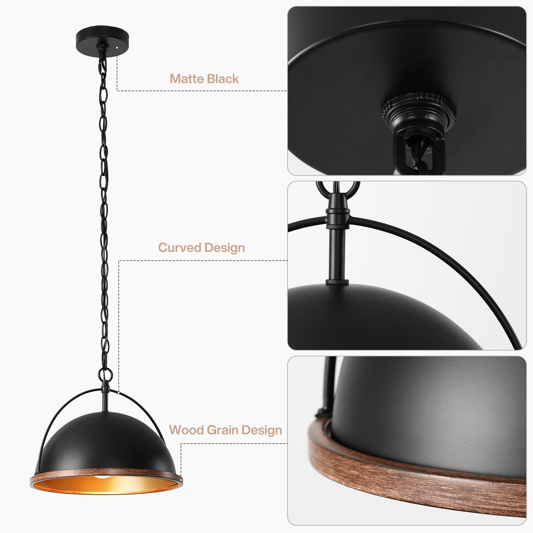 33 cm Metalen Hanglamp met Verstelbare Hoogte, Industriële 1-Lichts Lamp voor Woonkamer Keuken Slaapkamer