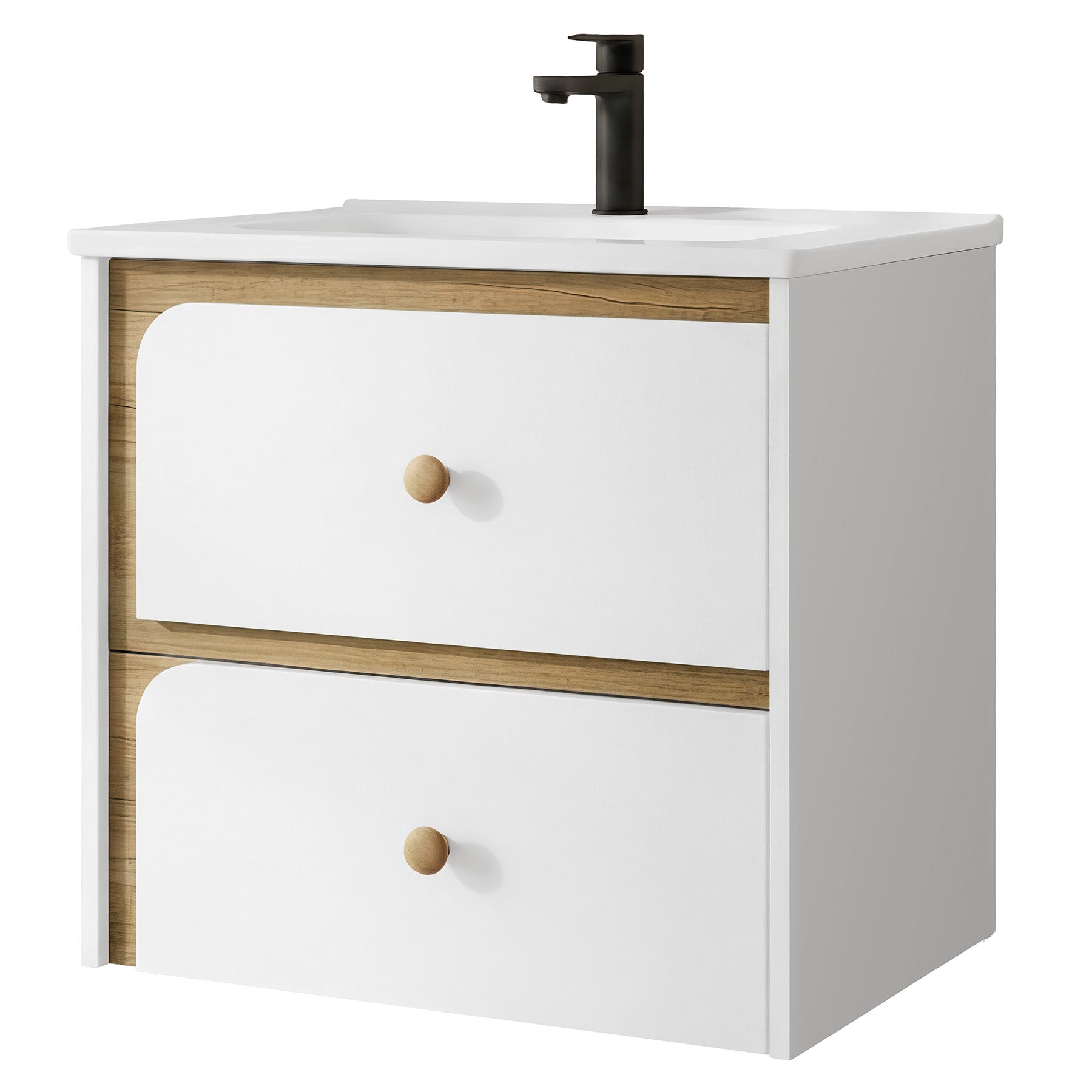 Tribesigns Hangende wastafel met keramieken waskom, Modern badkamermeubel wandgemonteerd met soft-close-deur