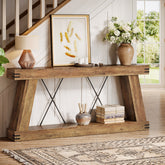 180 cm Lange Consoletafel met Opbergruimte, Smalle Houten Haltafel voor Woonkamer en Entree 3