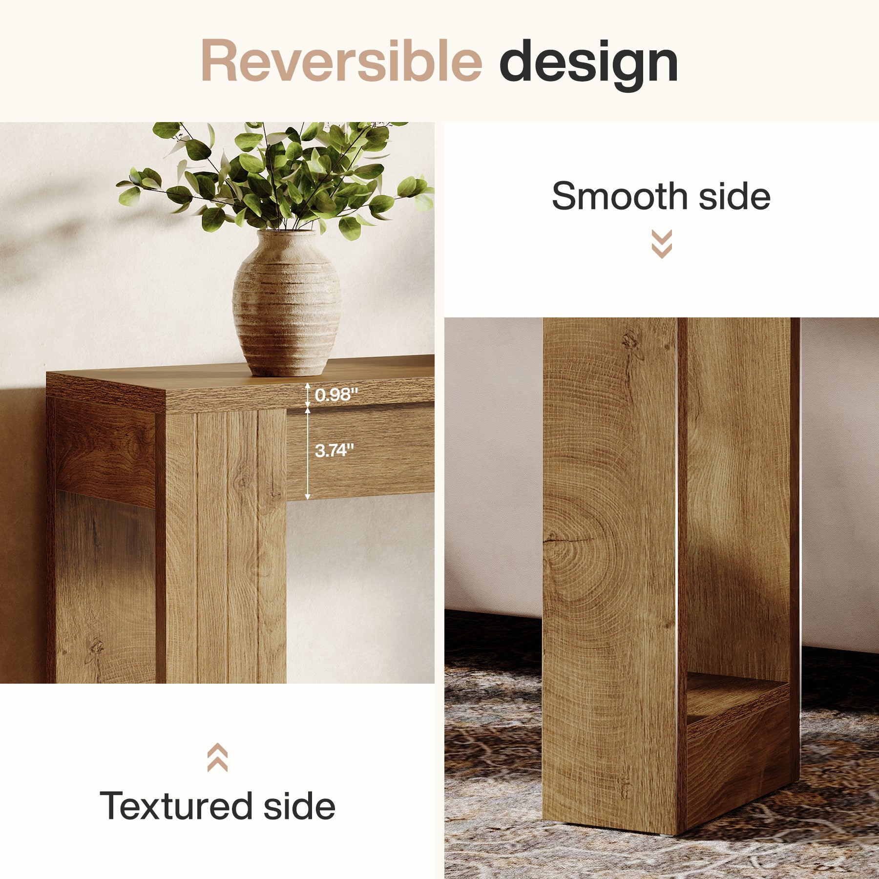 105 cm Houten Consoletafel met Dubbele Basis, Moderne Haltafel voor Entree en Woonkamer