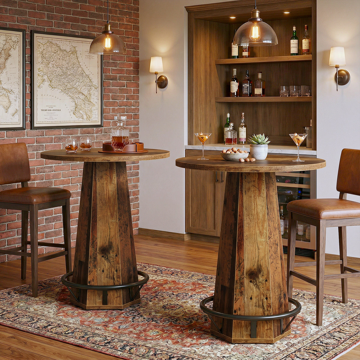 100 cm Ronde Bartafel voor 2 Personen, Industriële Eettafel met Voetenring
