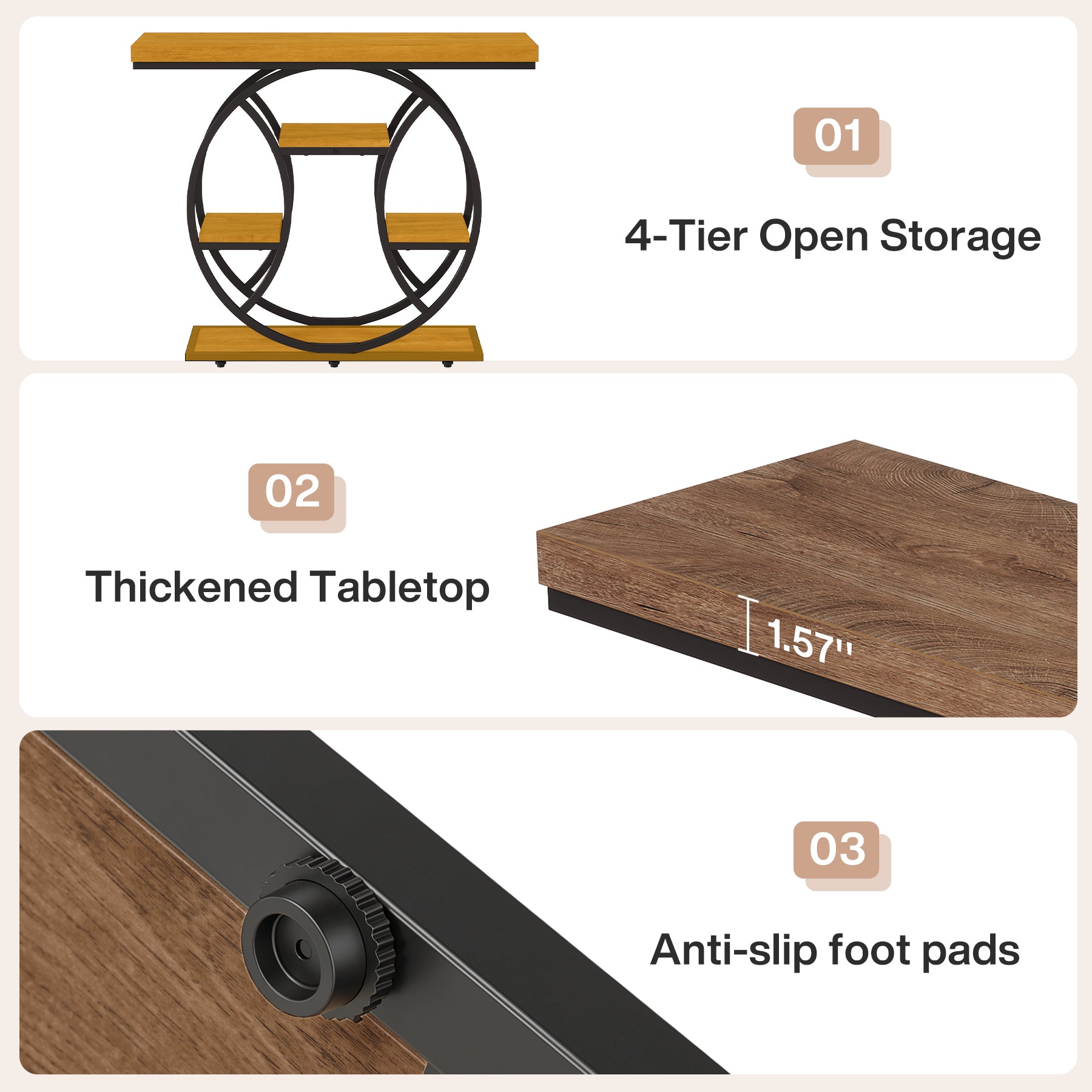 105 cm Tribesigns Consoletafel, 4-Laagse Sidetable met Rond Frame